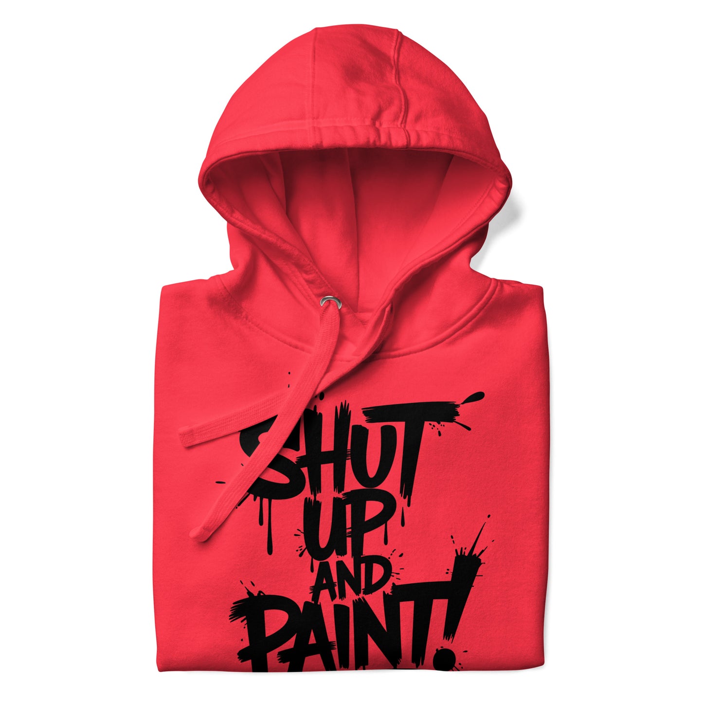 Red-Shut Up and Paint Graffiti Hoodie from B.Different Clothing, folded, graffiti-inspired streetwear