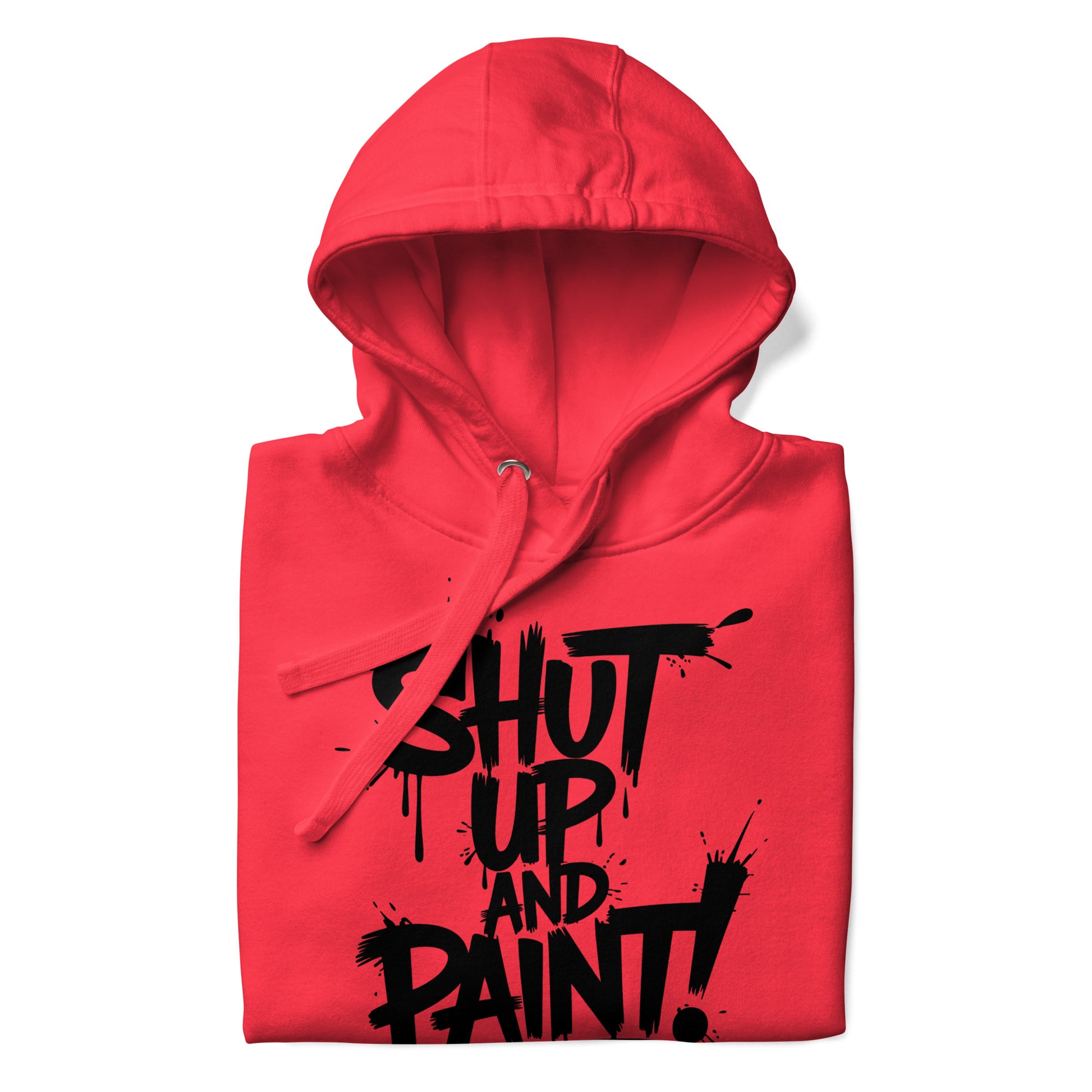 Red-Shut Up and Paint Graffiti Hoodie from B.Different Clothing, folded, graffiti-inspired streetwear