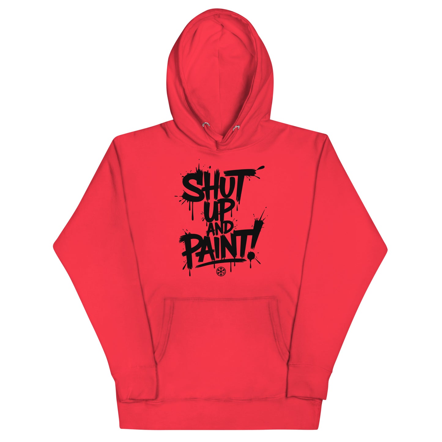 Red-Shut Up and Paint Graffiti Hoodie from B.Different Clothing, front view, graffiti-inspired streetwear