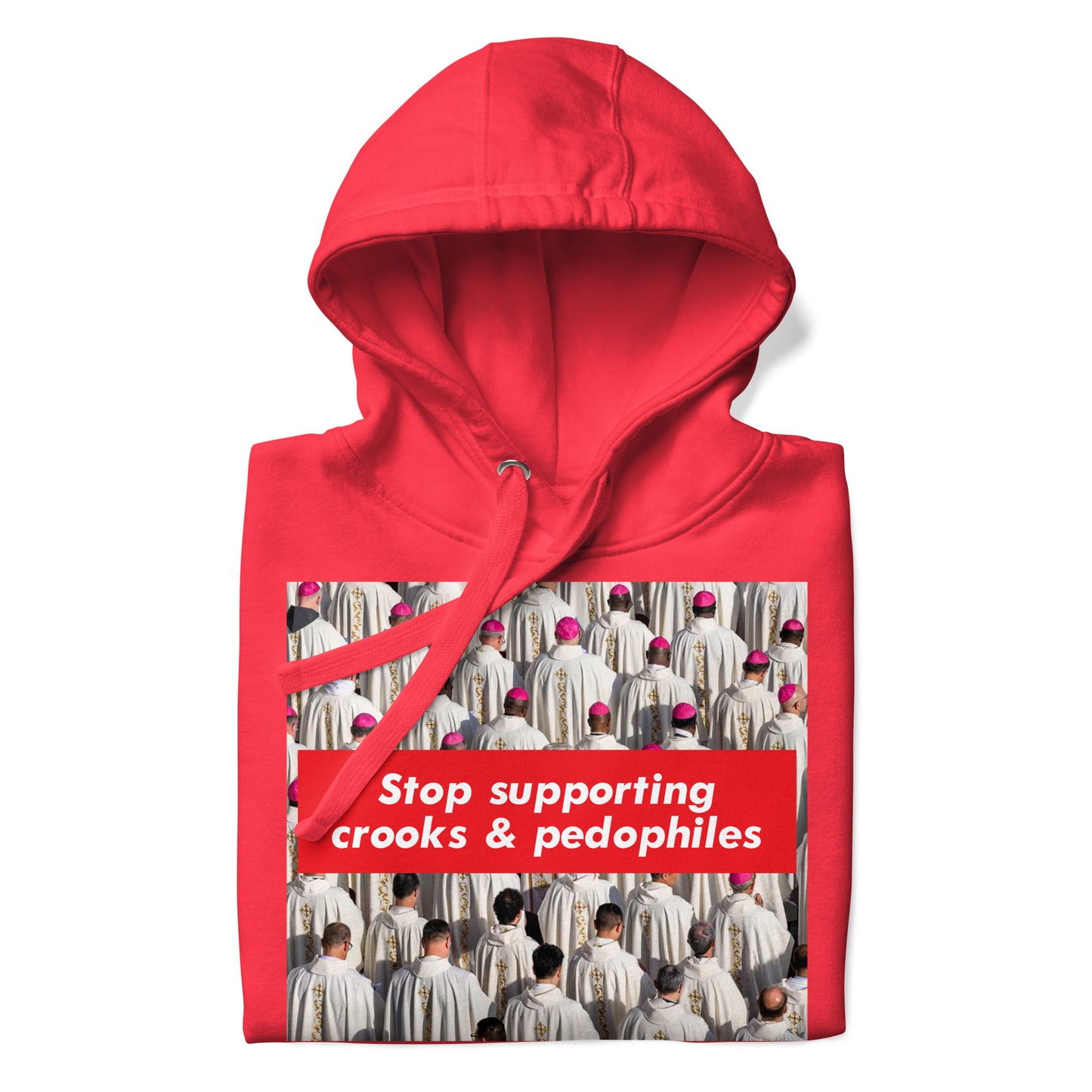 Red-Vatican Crooks Hoodie from B.Different Clothing, folded, graffiti-inspired streetwear