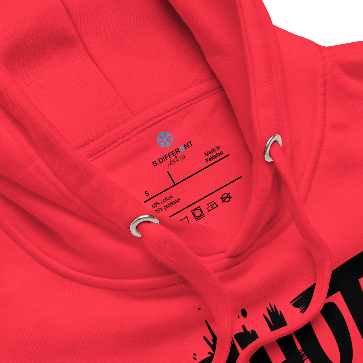 Red-Shut Up and Paint Graffiti Hoodie from B.Different Clothing, collar, graffiti-inspired streetwear