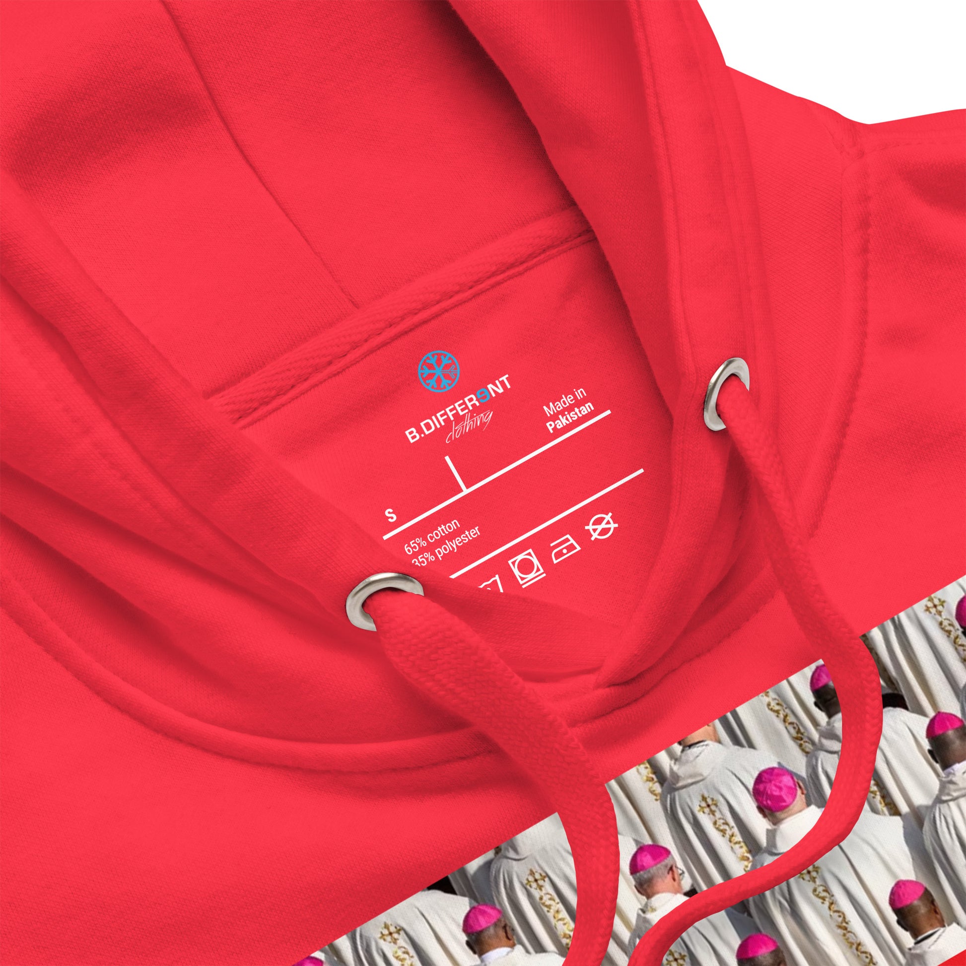 Red-Vatican Crooks Hoodie from B.Different Clothing, collar, graffiti-inspired streetwear