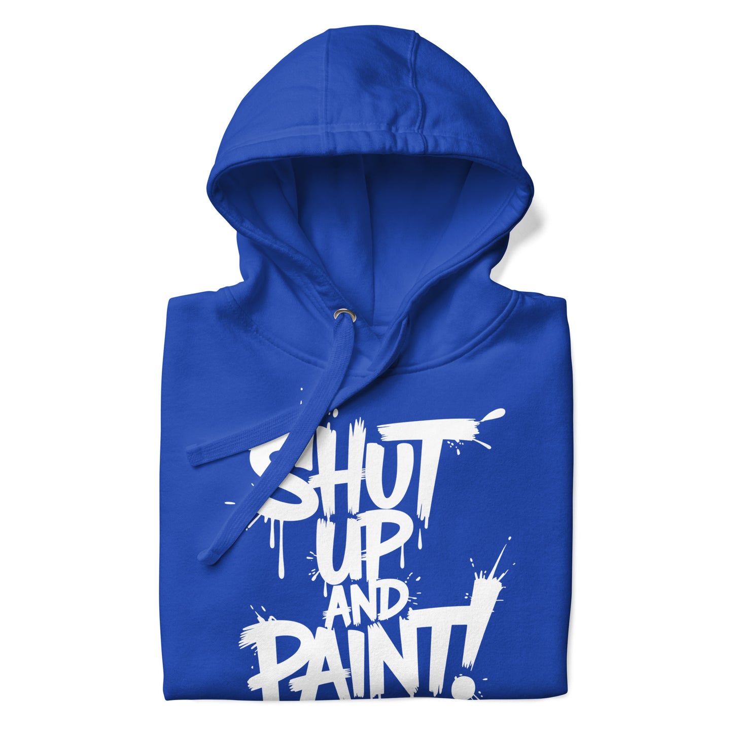 Blue-Shut Up and Paint Graffiti Hoodie from B.Different Clothing, folded, graffiti-inspired streetwear