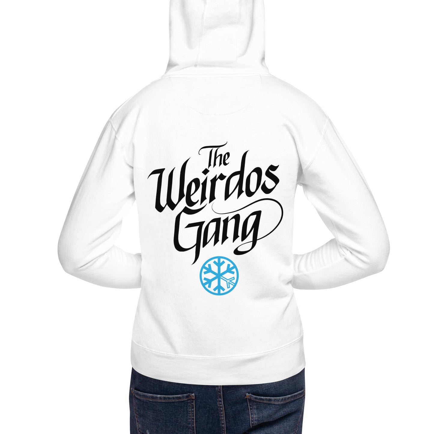 man back with Weirdos Gang lettering hoodie white by B.Different Clothing street art graffiti inspired brand for weirdos, outsiders, and misfits.