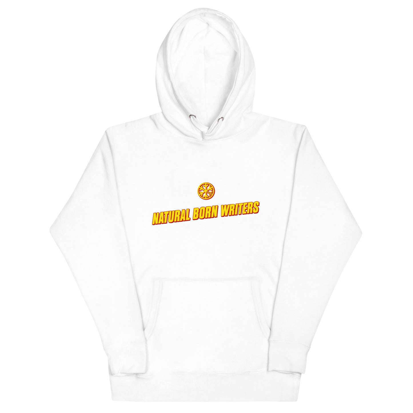 White-Natural Born Writers Graffiti Hoodie from B.Different Clothing, front view, graffiti-inspired streetwear