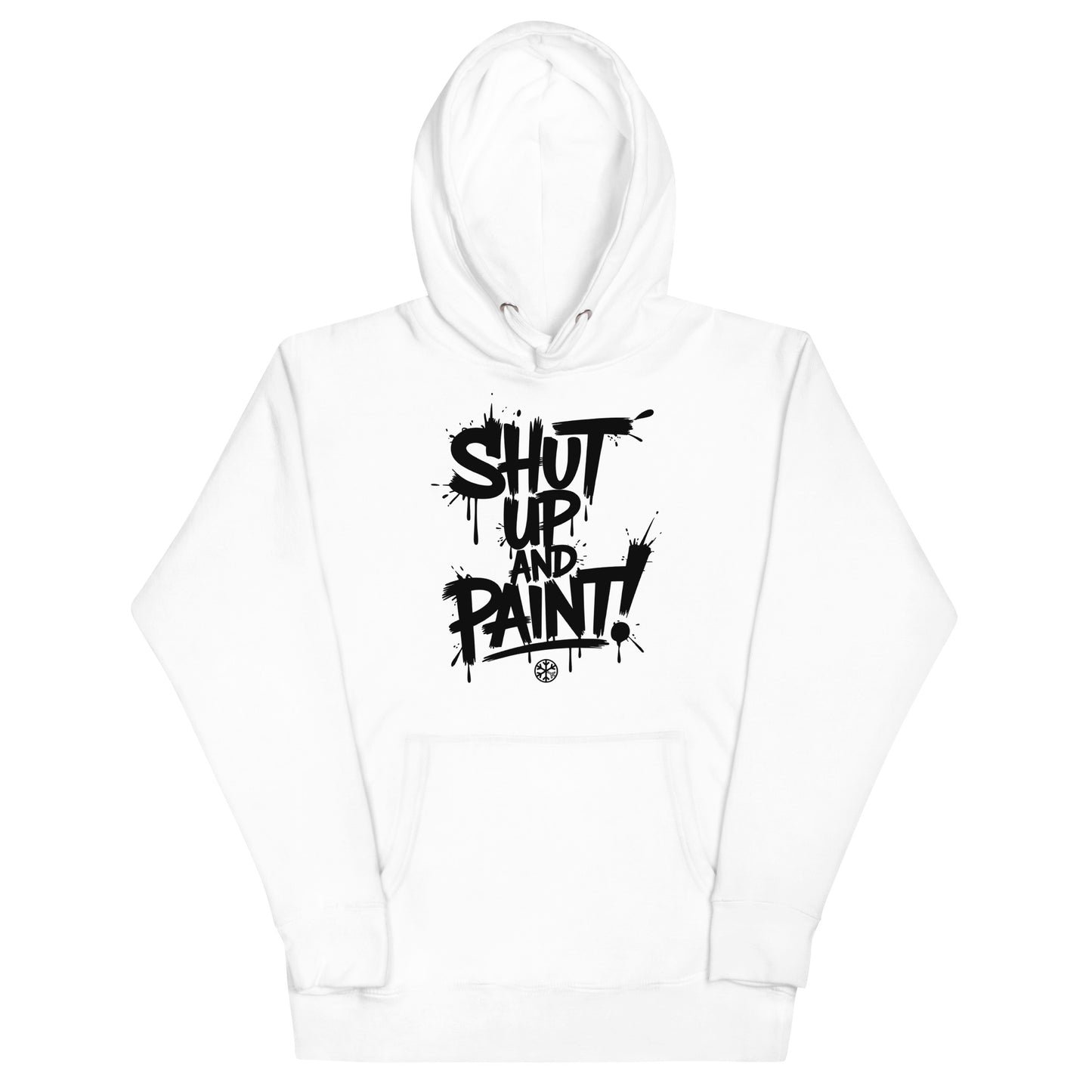 White-Shut Up and Paint Graffiti Hoodie from B.Different Clothing, front view, graffiti-inspired streetwear