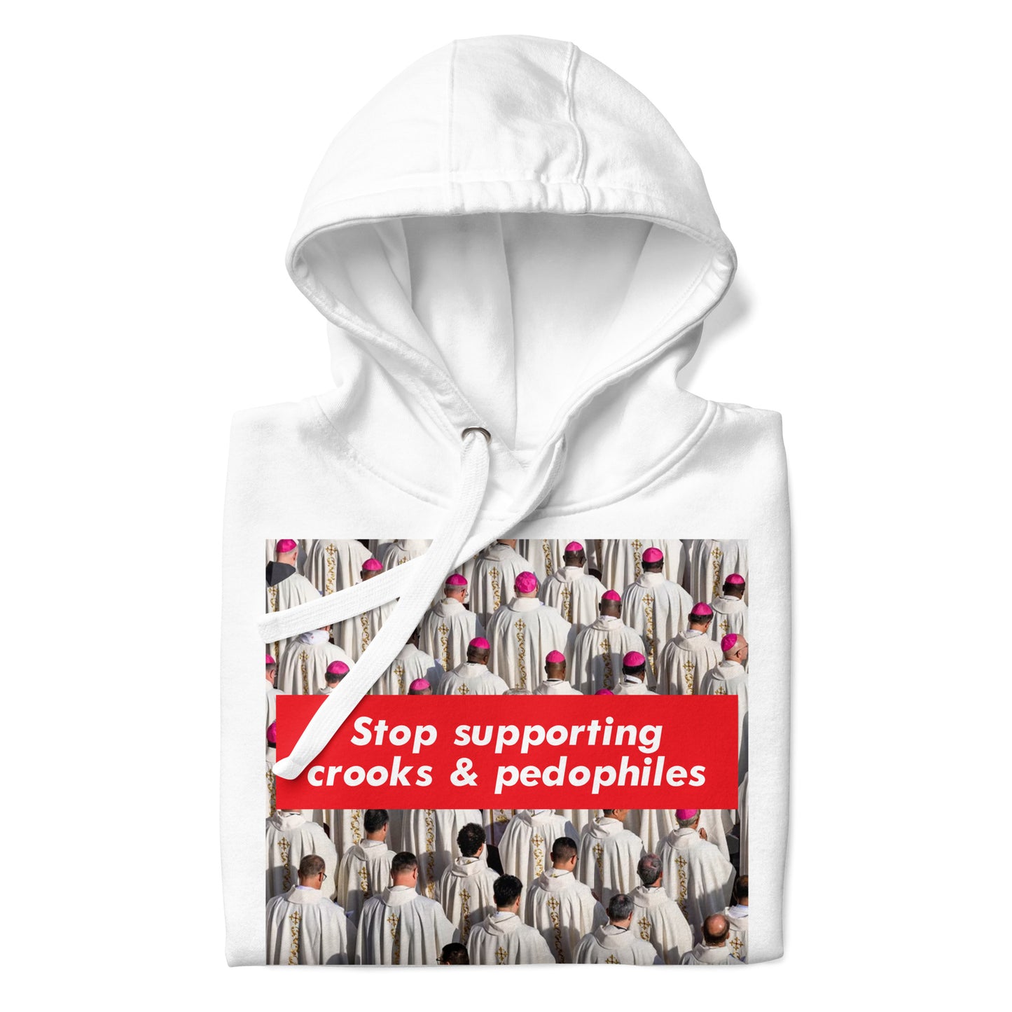 White-Vatican Crooks Hoodie from B.Different Clothing, folded, graffiti-inspired streetwear