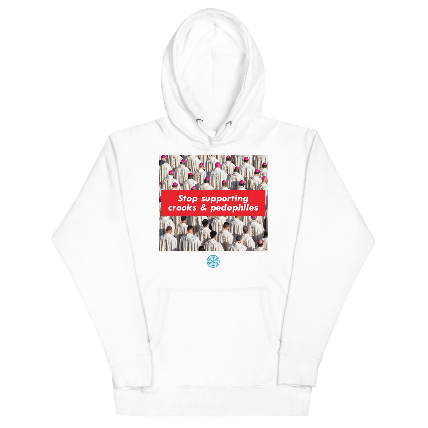 White-Vatican Crooks Hoodie from B.Different Clothing, front view, graffiti-inspired streetwear