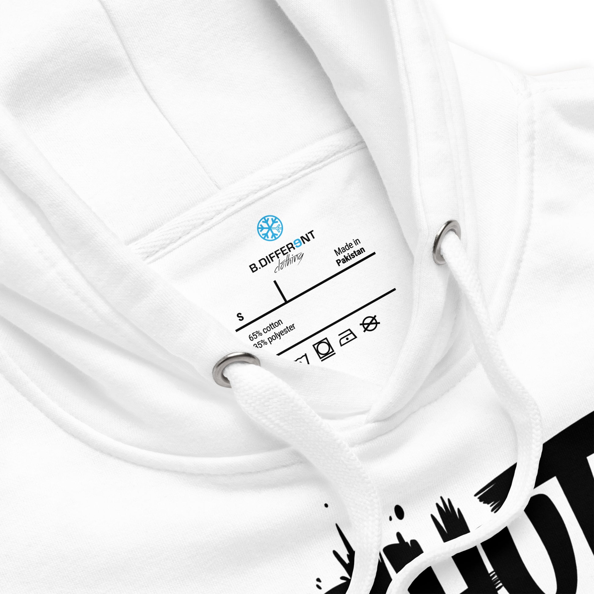 White-Shut Up and Paint Graffiti Hoodie from B.Different Clothing, collar, graffiti-inspired streetwear