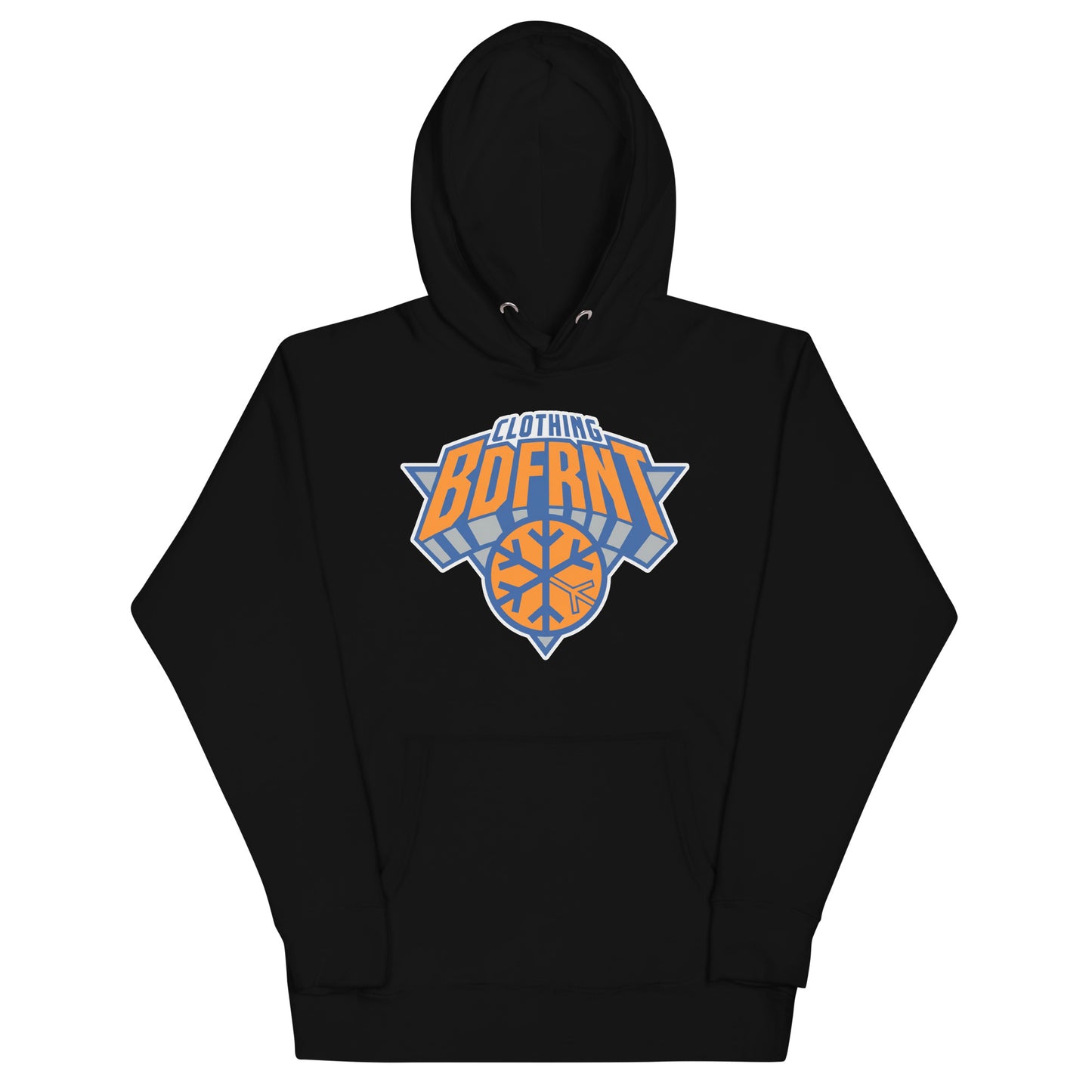 Black-BDFRNT Logo 2011 Hoodie from B.Different Clothing, front view, graffiti-inspired streetwear