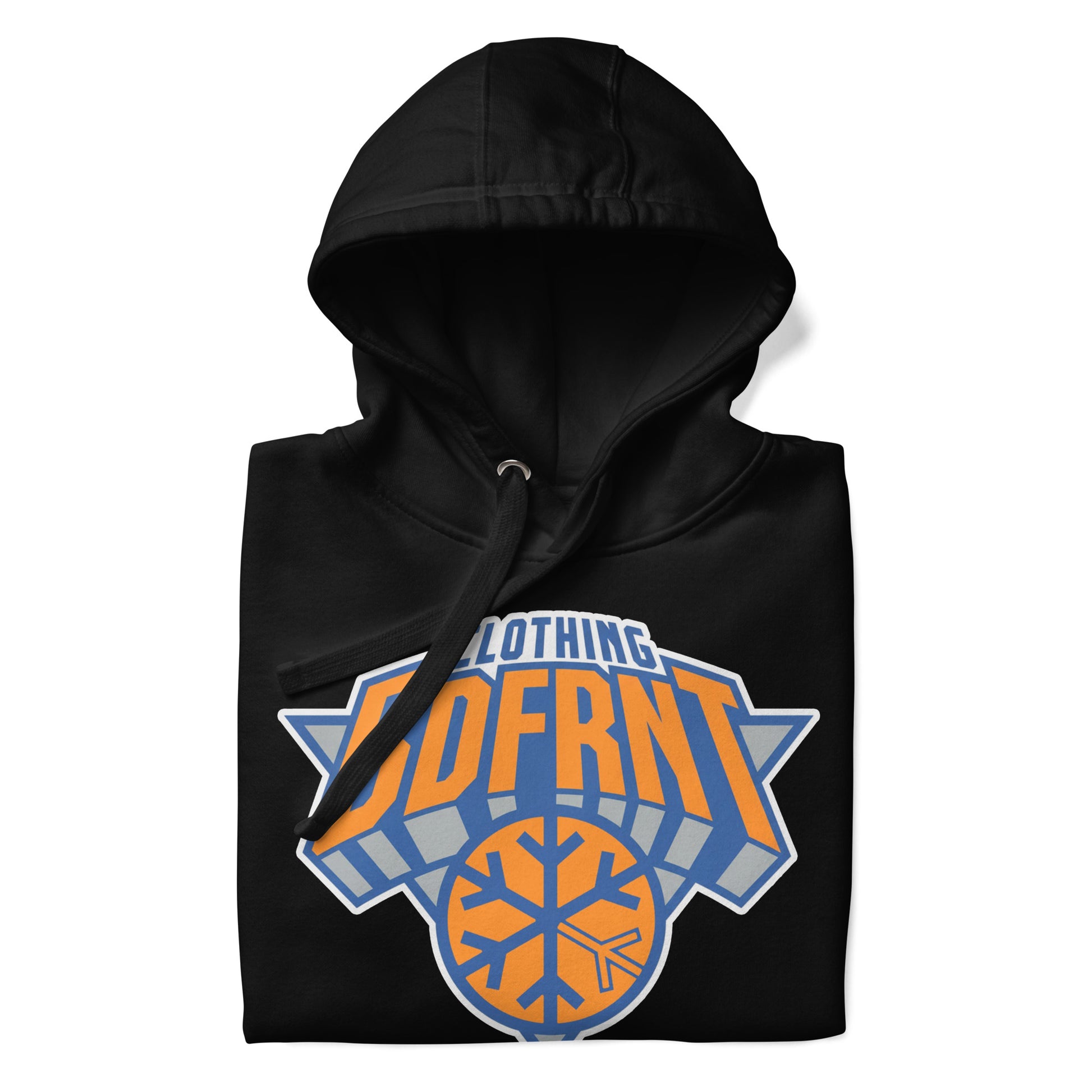 Black-BDFRNT Logo 2011 Hoodie from B.Different Clothing, folded, graffiti-inspired streetwear