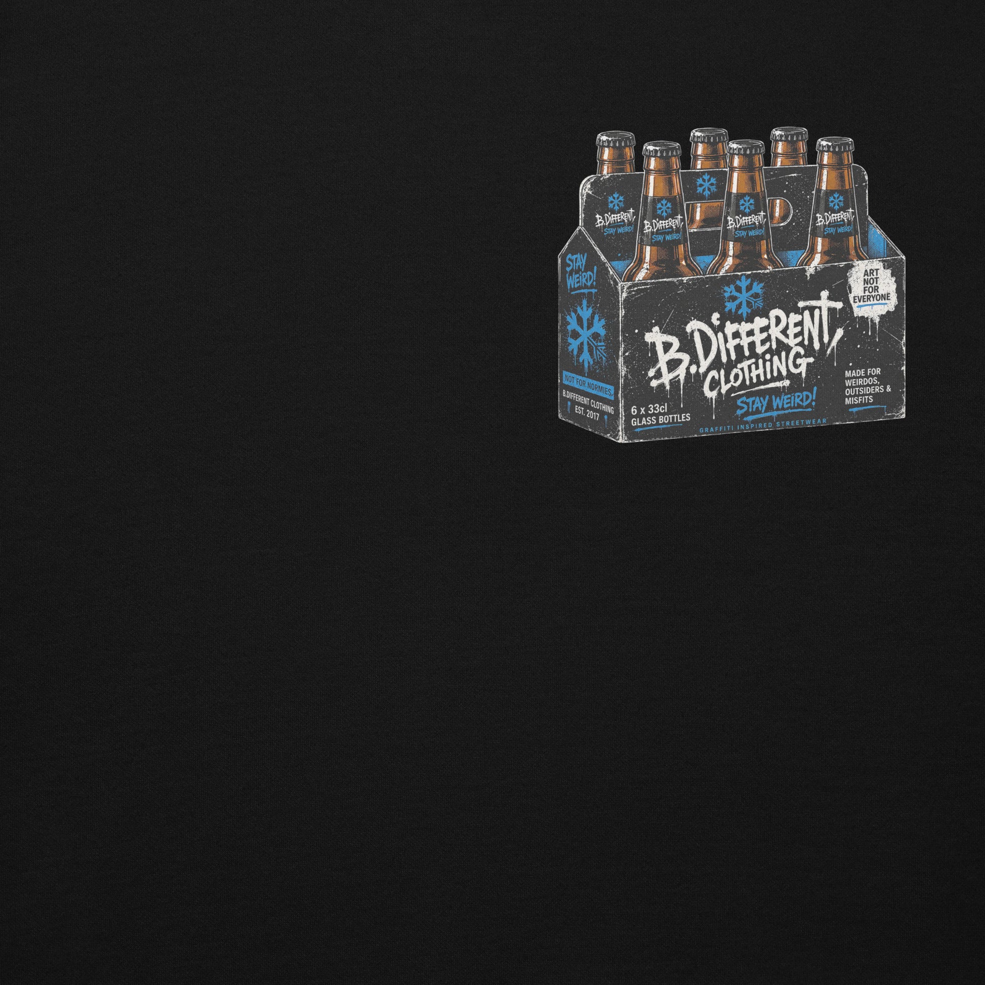 Black-Six Pack Beer Graffiti Hoodie from B.Different Clothing, front graphic, graffiti-inspired streetwear