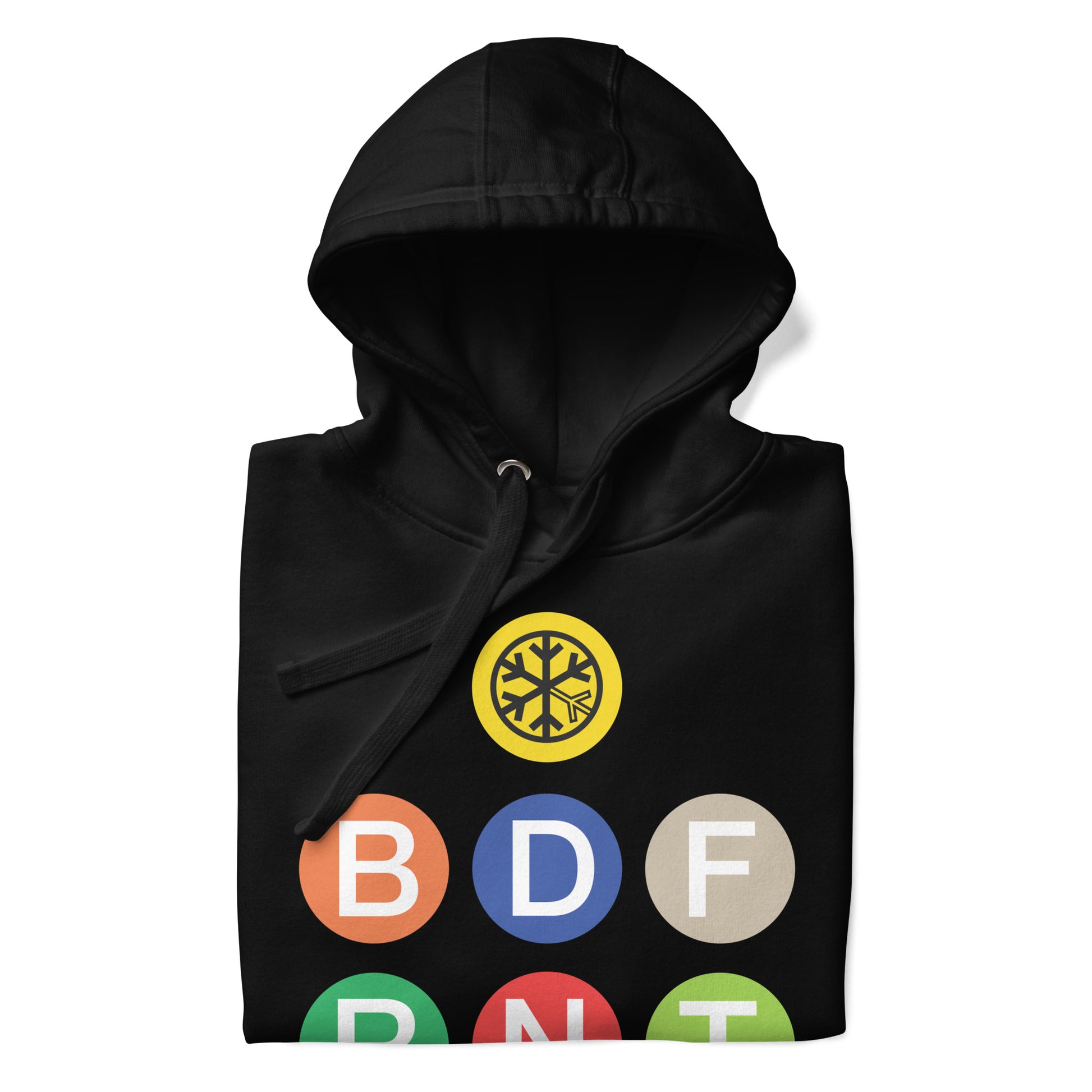 Black-BDFRNT NYC Subway Hoodie from B.Different Clothing, folded, graffiti-inspired streetwear