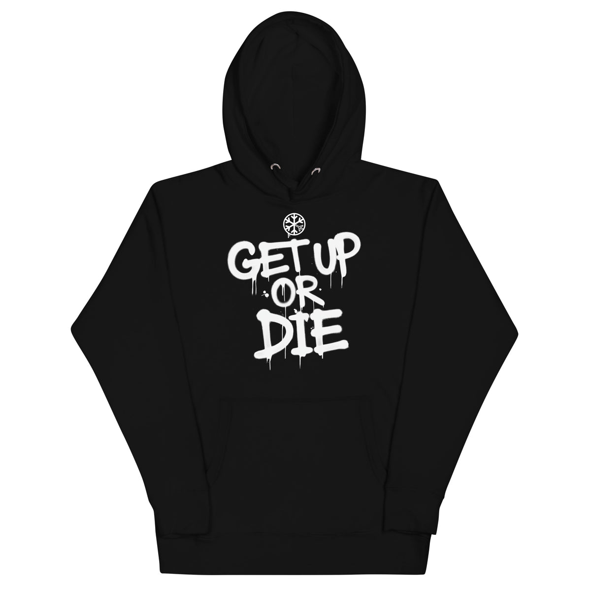 Black-Get Up or Die Graffiti Tag Hoodie from B.Different Clothing, front view, graffiti-inspired streetwear
