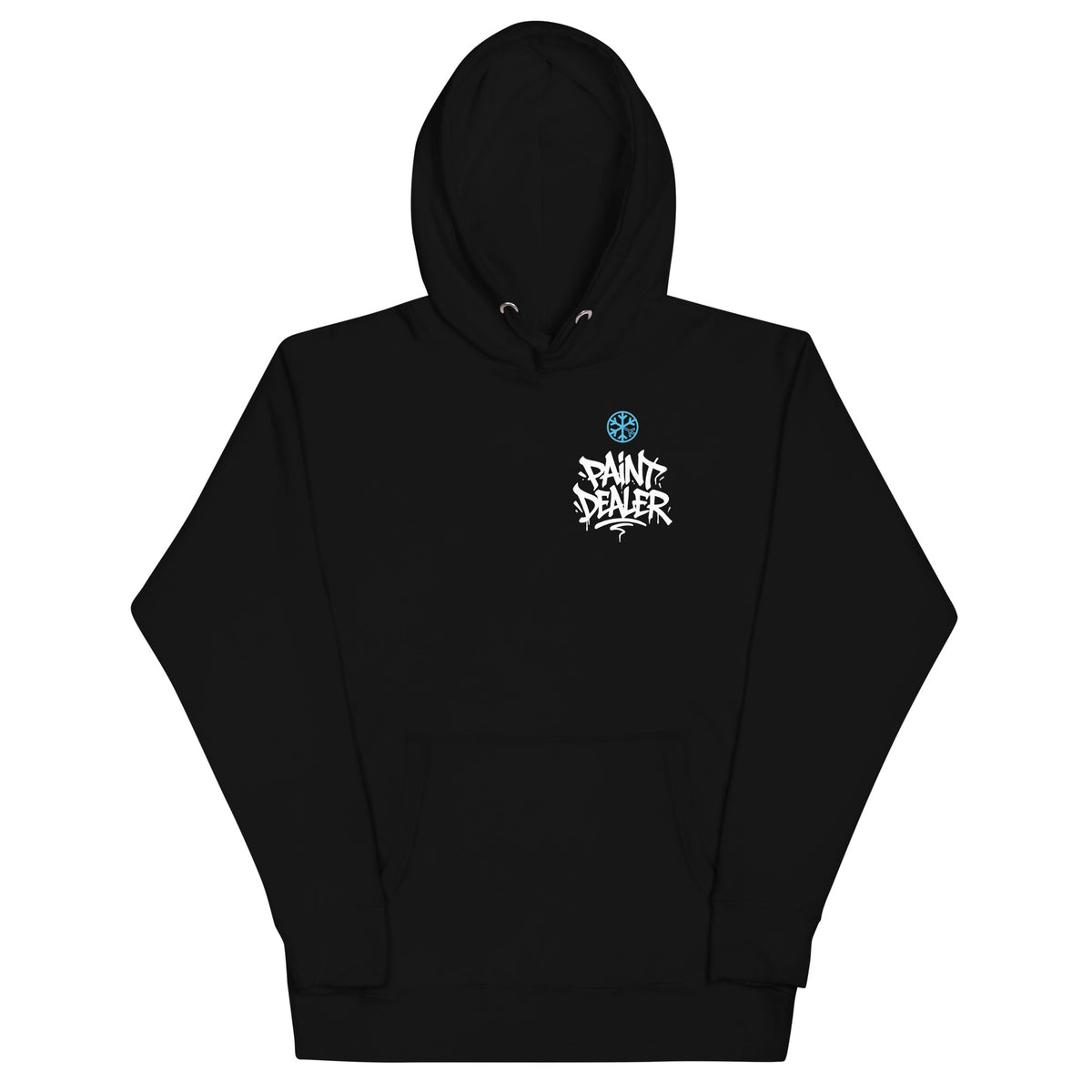 Black-Paint Dealer Graffiti Character Hoodie from B.Different Clothing, front view, graffiti-inspired streetwear