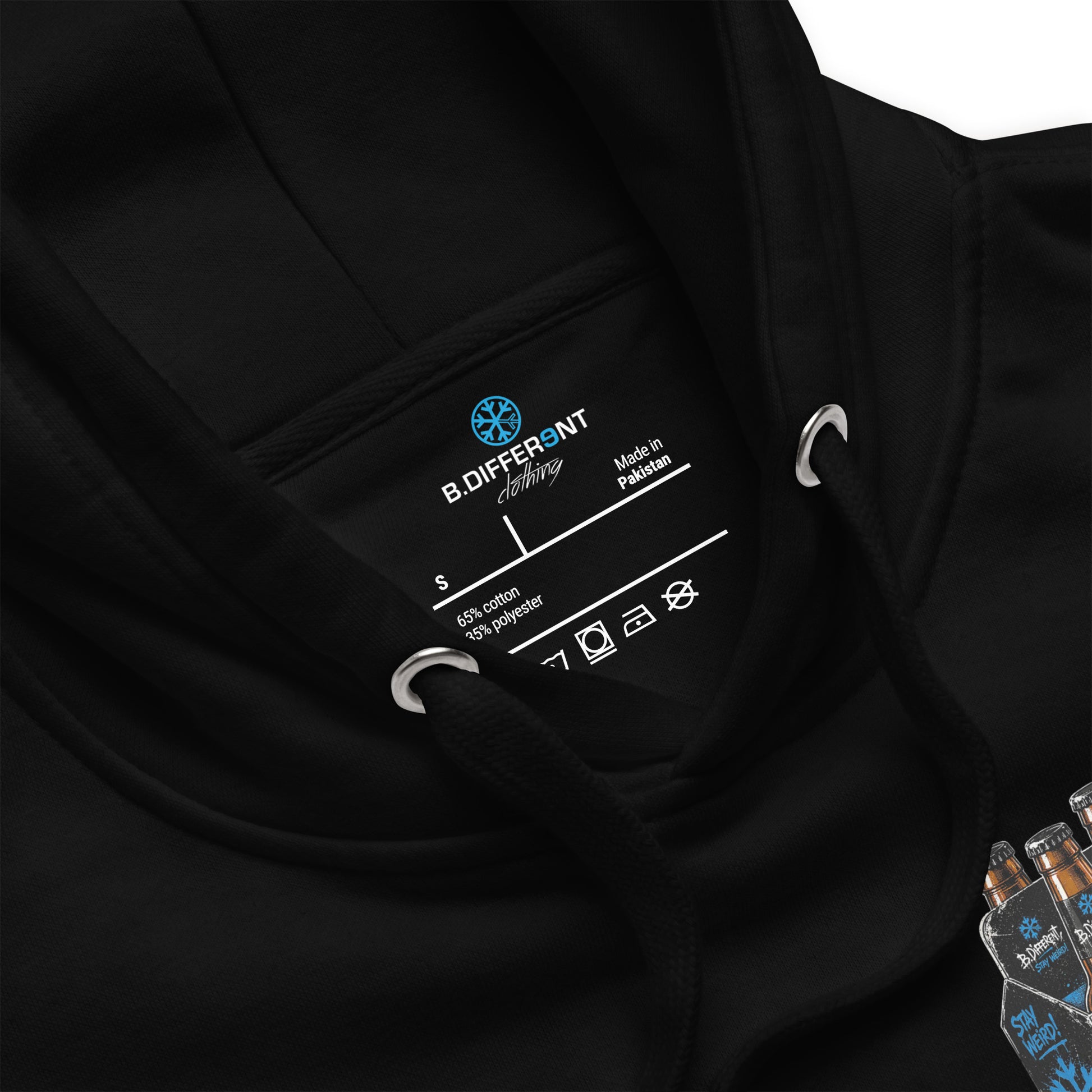 Black-Six Pack Beer Graffiti Hoodie from B.Different Clothing, collar, graffiti-inspired streetwear