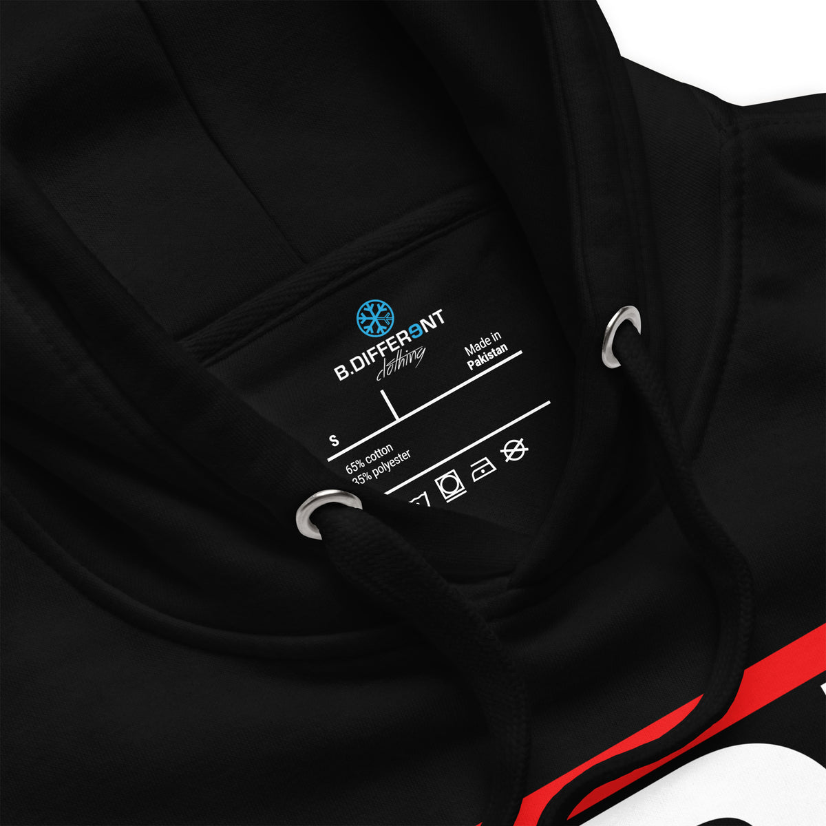 Black-BDFRNT OG Logo Hoodie from B.Different Clothing, collar, graffiti-inspired streetwear