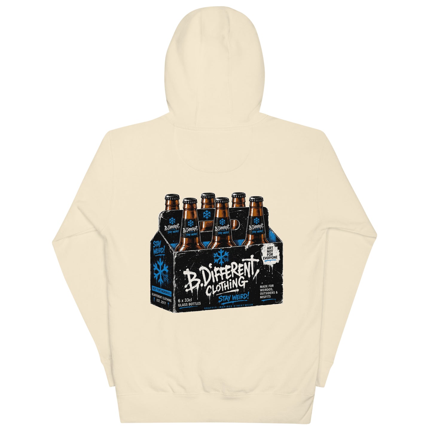 Beige-Six Pack Beer Graffiti Hoodie from B.Different Clothing, back view, graffiti-inspired streetwear