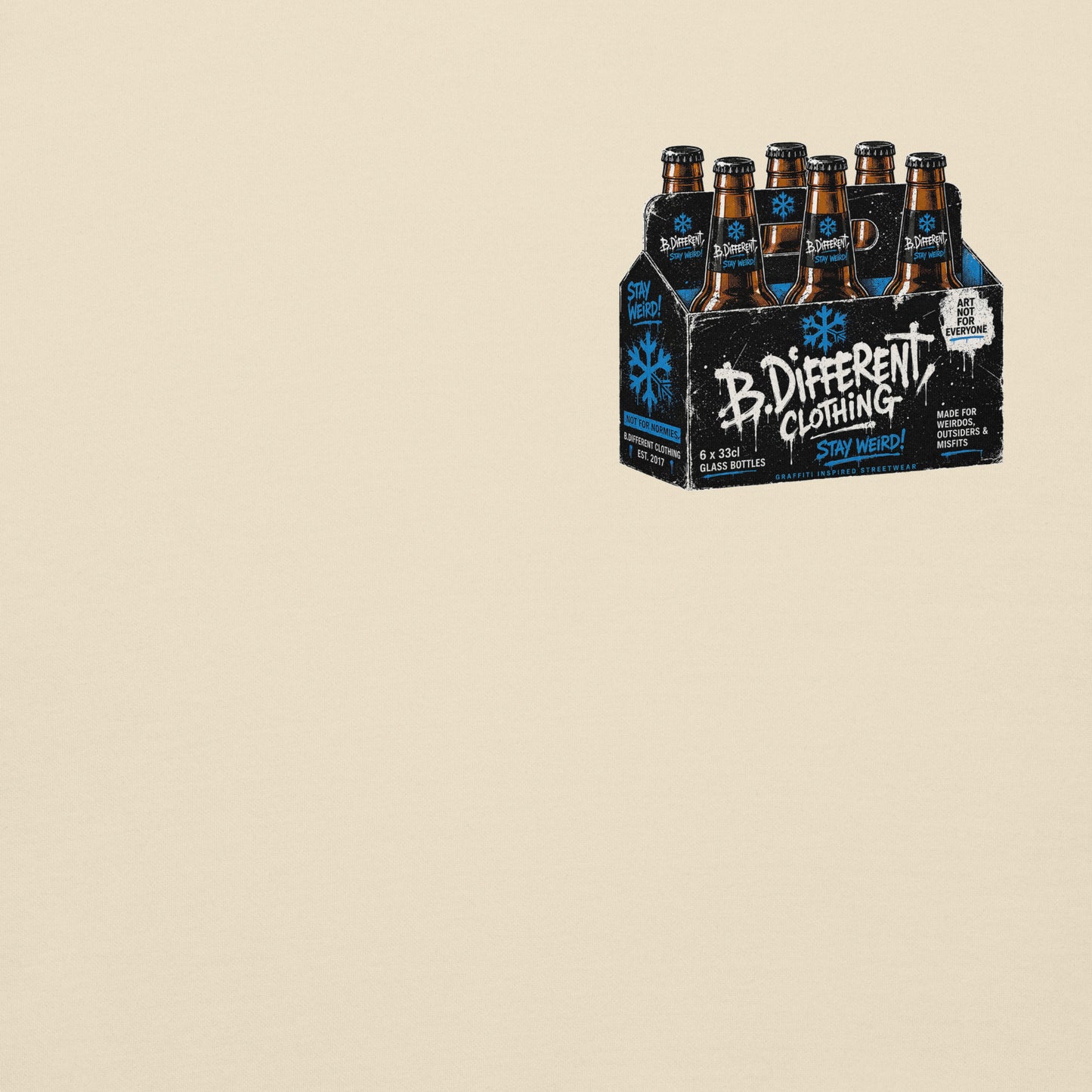 Beige-Six Pack Beer Graffiti Hoodie from B.Different Clothing, front graphic, graffiti-inspired streetwear
