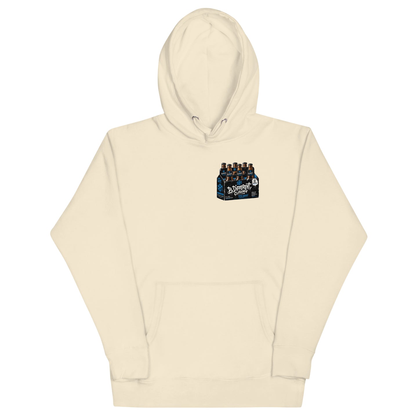 Beige-Six Pack Beer Graffiti Hoodie from B.Different Clothing, front view, graffiti-inspired streetwear