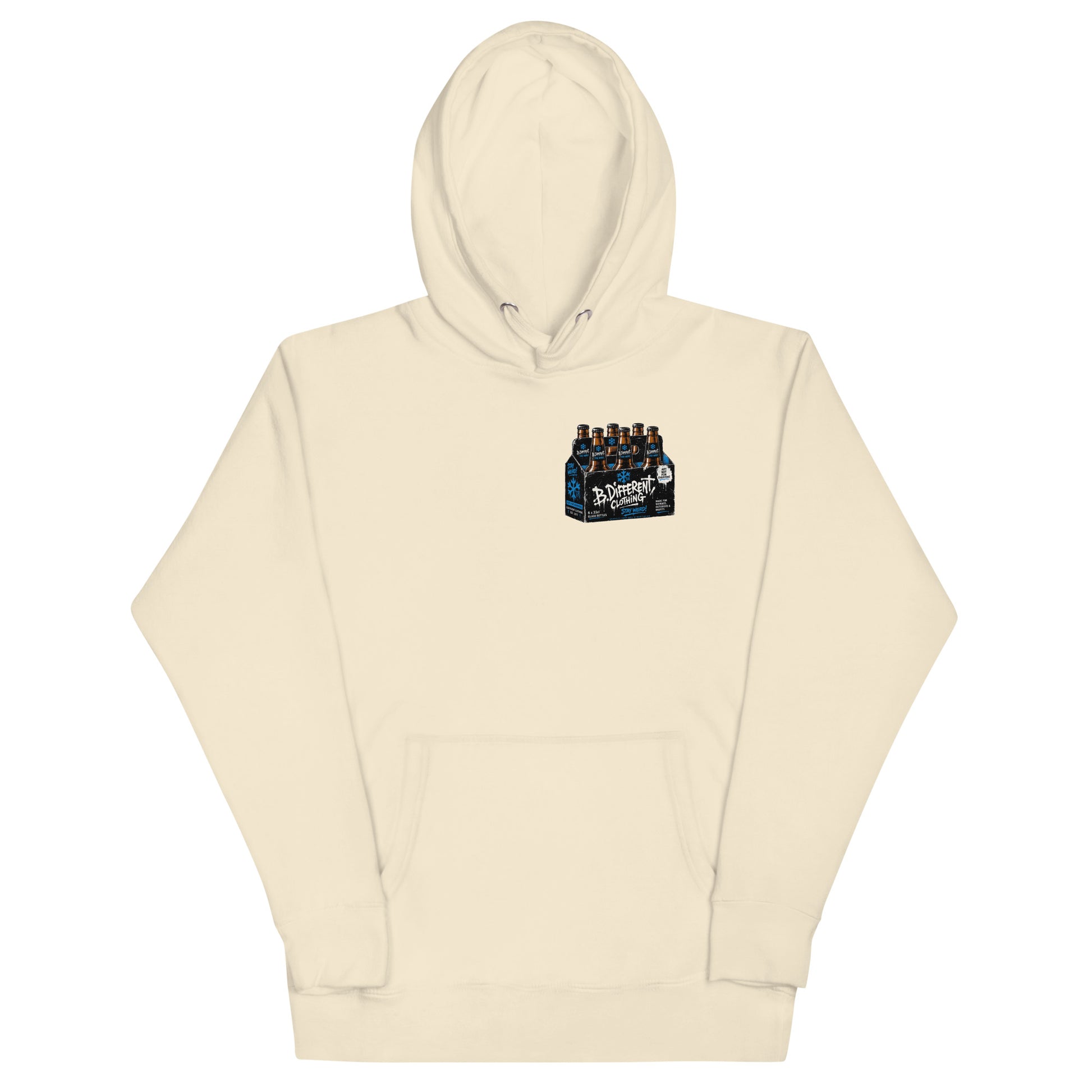 Beige-Six Pack Beer Graffiti Hoodie from B.Different Clothing, front view, graffiti-inspired streetwear