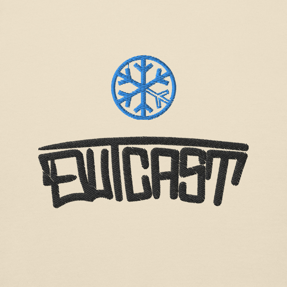 Beige-Outcast Graffiti Tag Hoodie from B.Different Clothing, front graphic, graffiti-inspired streetwear