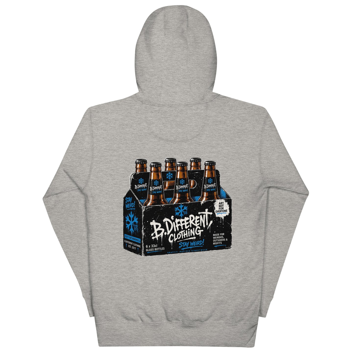 Gray-Six Pack Beer Graffiti Hoodie from B.Different Clothing, back view, graffiti-inspired streetwear
