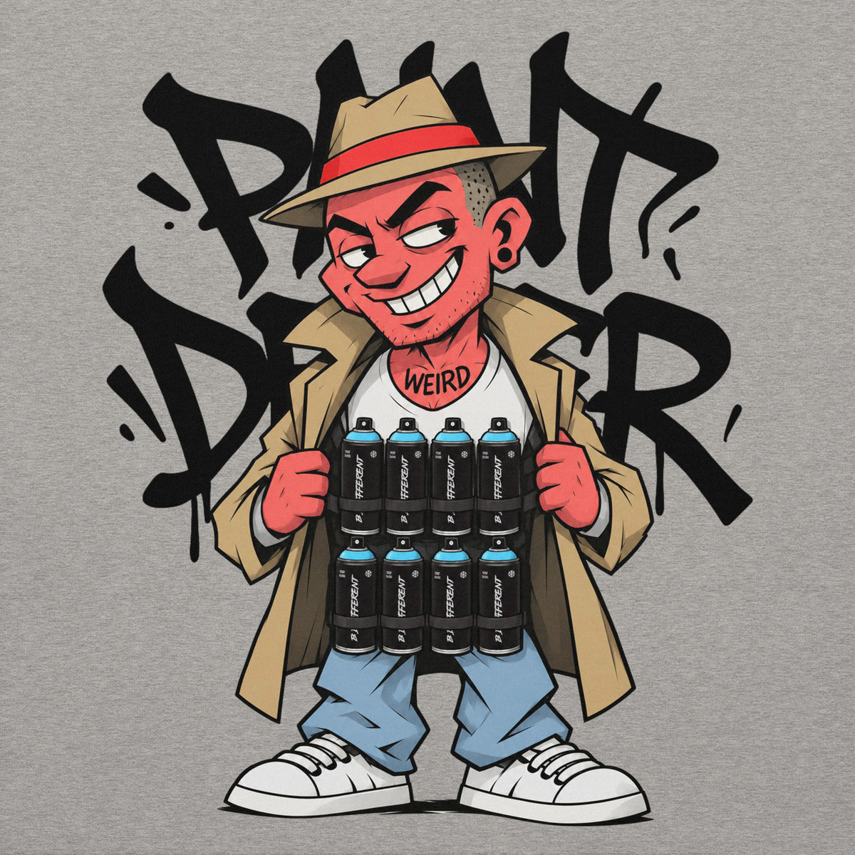 Gray-Paint Dealer Graffiti Character Hoodie from B.Different Clothing, graphic, graffiti-inspired streetwear