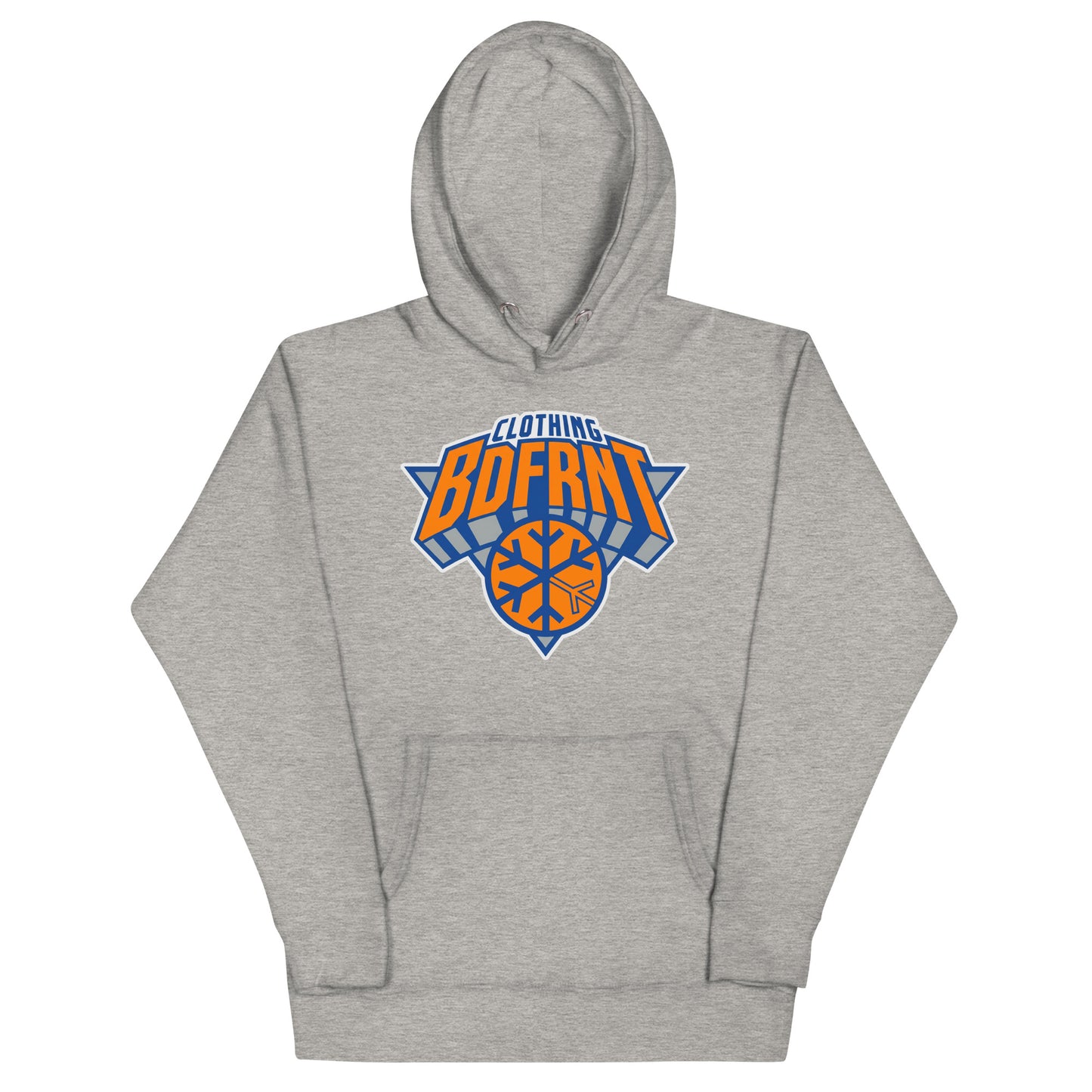 Gray-BDFRNT Logo 2011 Hoodie from B.Different Clothing, front view, graffiti-inspired streetwear