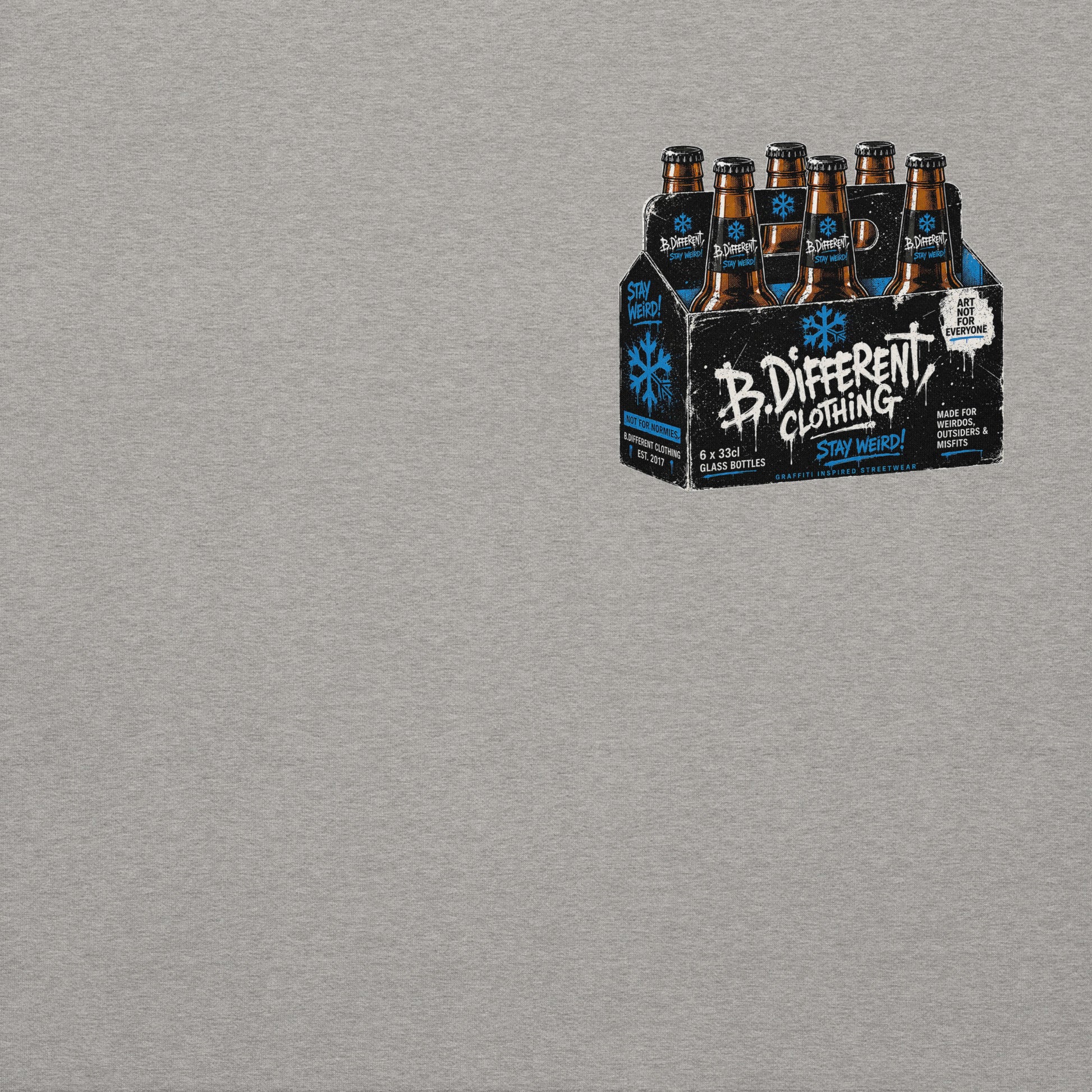 Gray-Six Pack Beer Graffiti Hoodie from B.Different Clothing, front graphic, graffiti-inspired streetwear