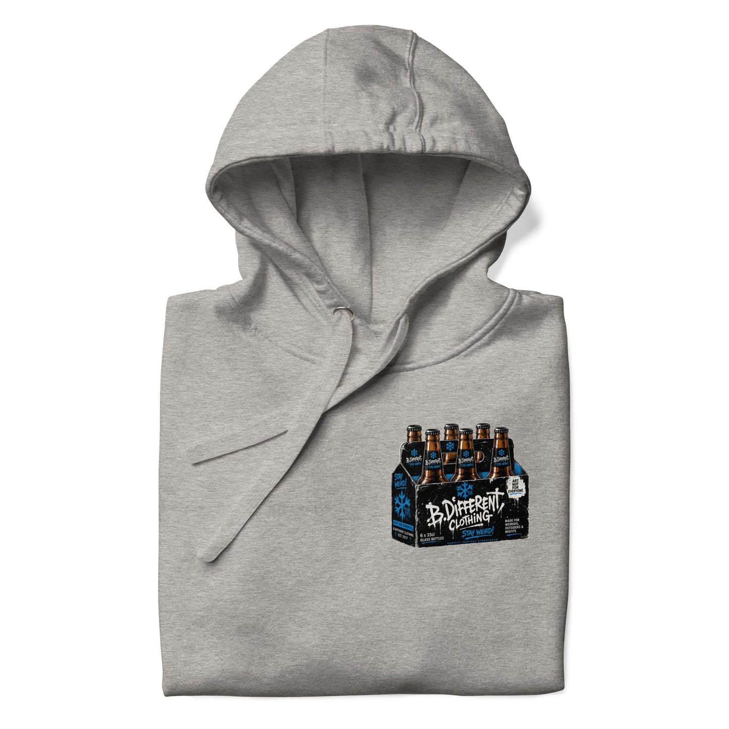 Gray-Six Pack Beer Graffiti Hoodie from B.Different Clothing, folded, graffiti-inspired streetwear