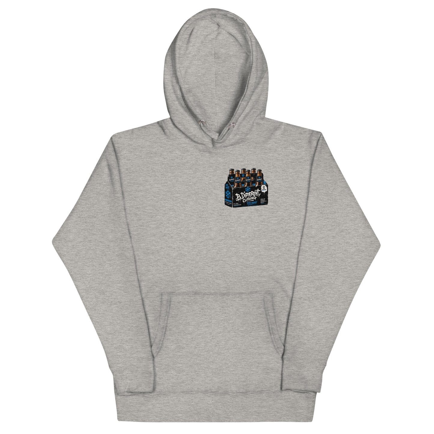 Gray-Six Pack Beer Graffiti Hoodie from B.Different Clothing, front view, graffiti-inspired streetwear
