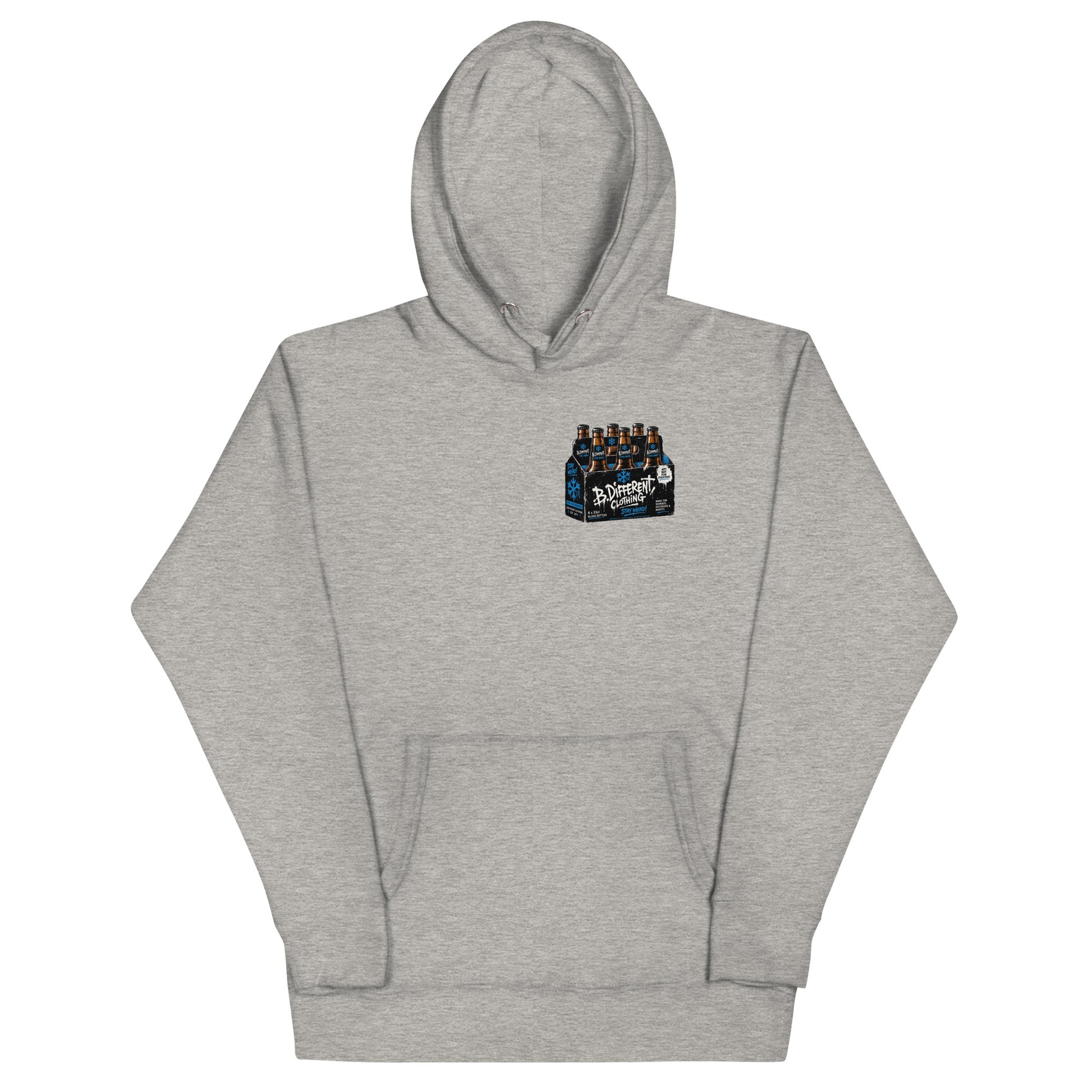 Gray-Six Pack Beer Graffiti Hoodie from B.Different Clothing, front view, graffiti-inspired streetwear