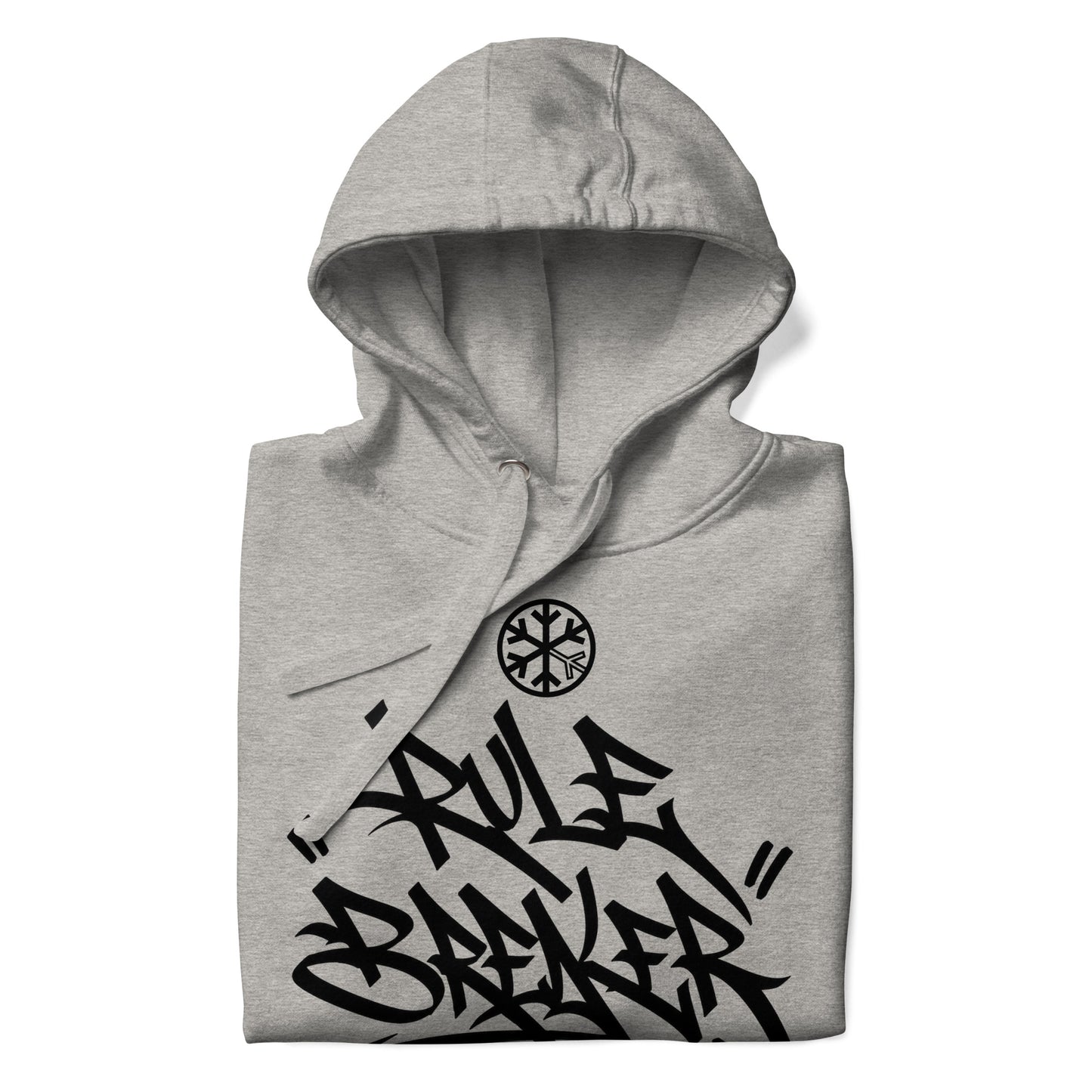 Carbon Grey-Rule Breaker Graffiti Tag Hoodie from B.Different Clothing, folded, graffiti-inspired streetwear