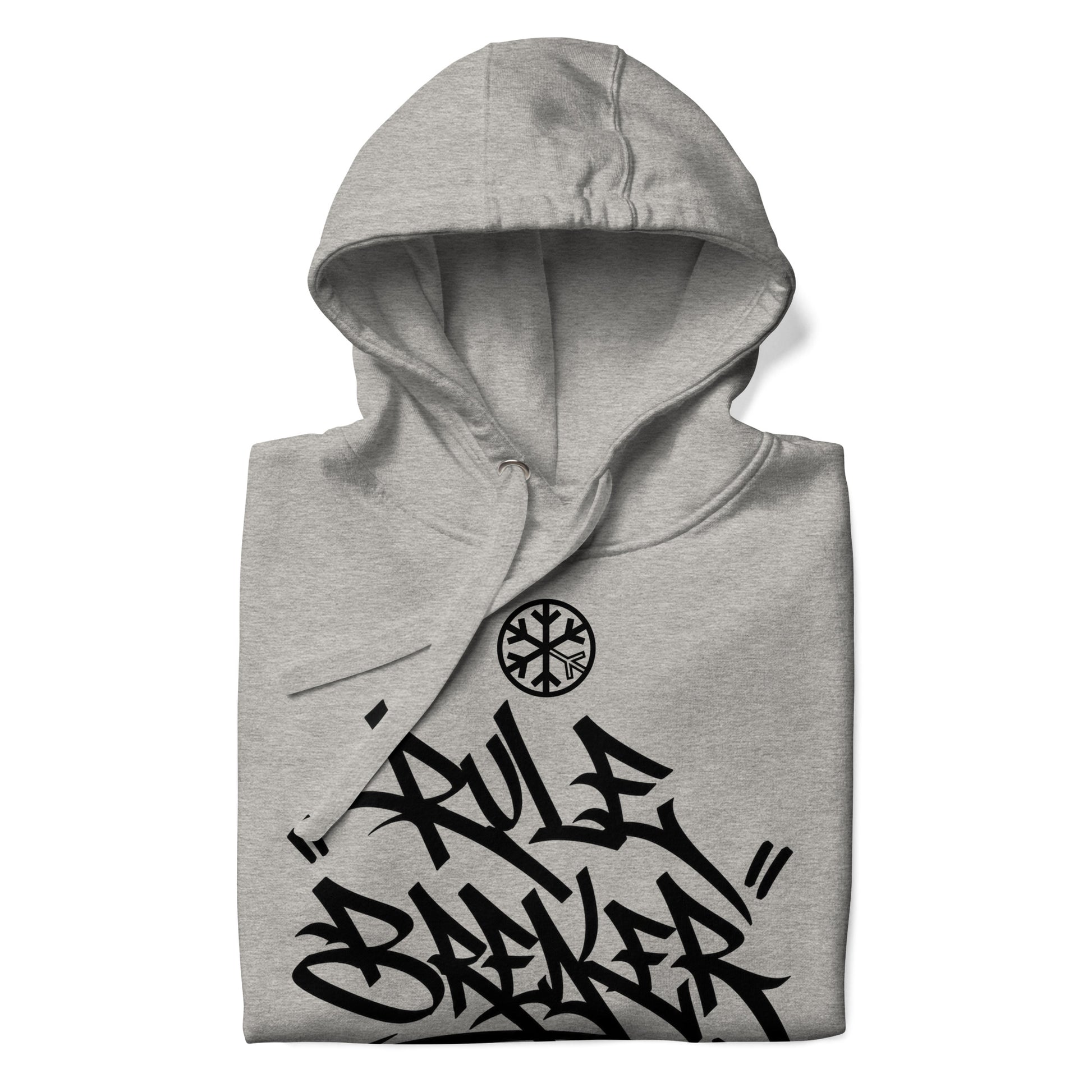 Carbon Grey-Rule Breaker Graffiti Tag Hoodie from B.Different Clothing, folded, graffiti-inspired streetwear