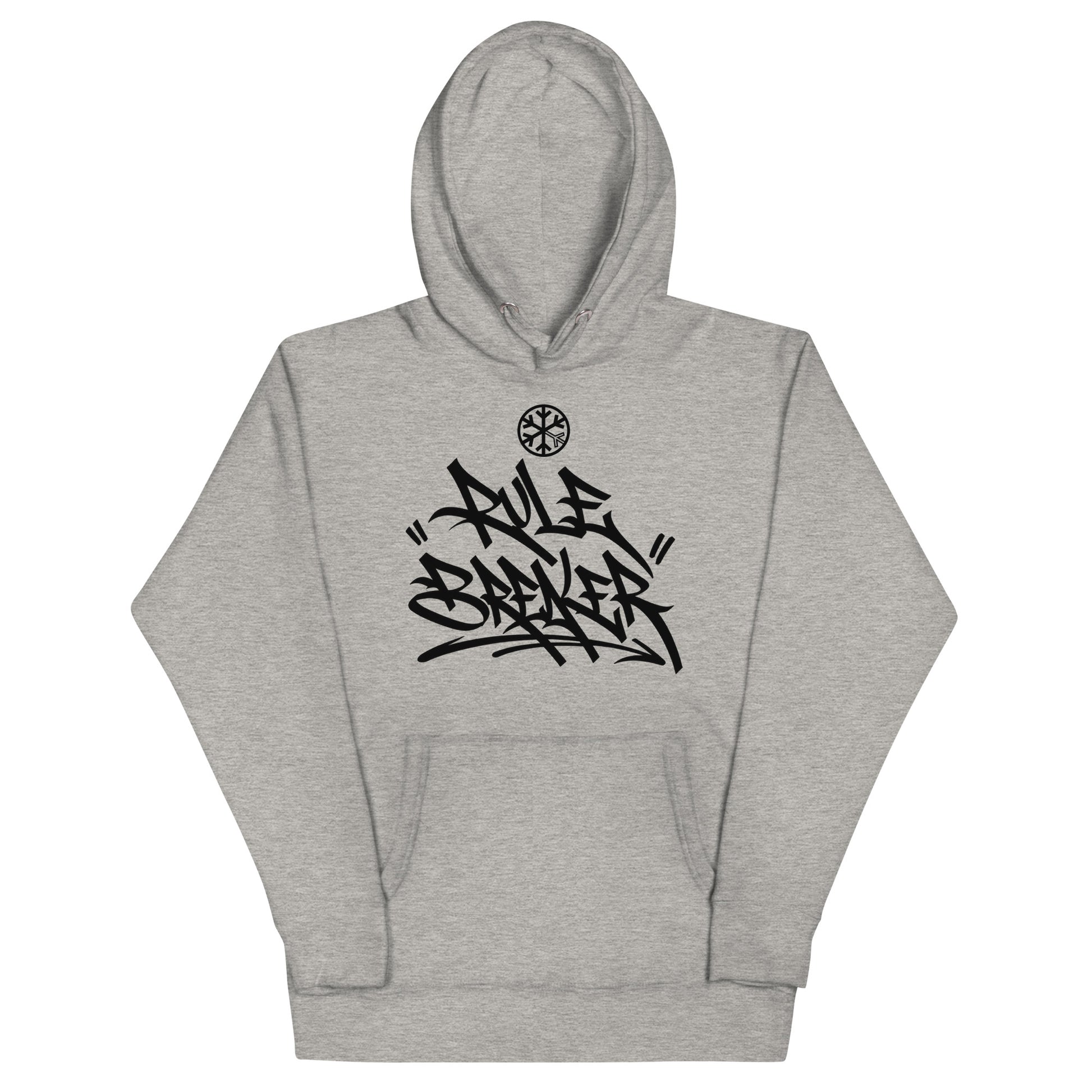 Carbon Grey-Rule Breaker Graffiti Tag Hoodie from B.Different Clothing, front view, graffiti-inspired streetwear