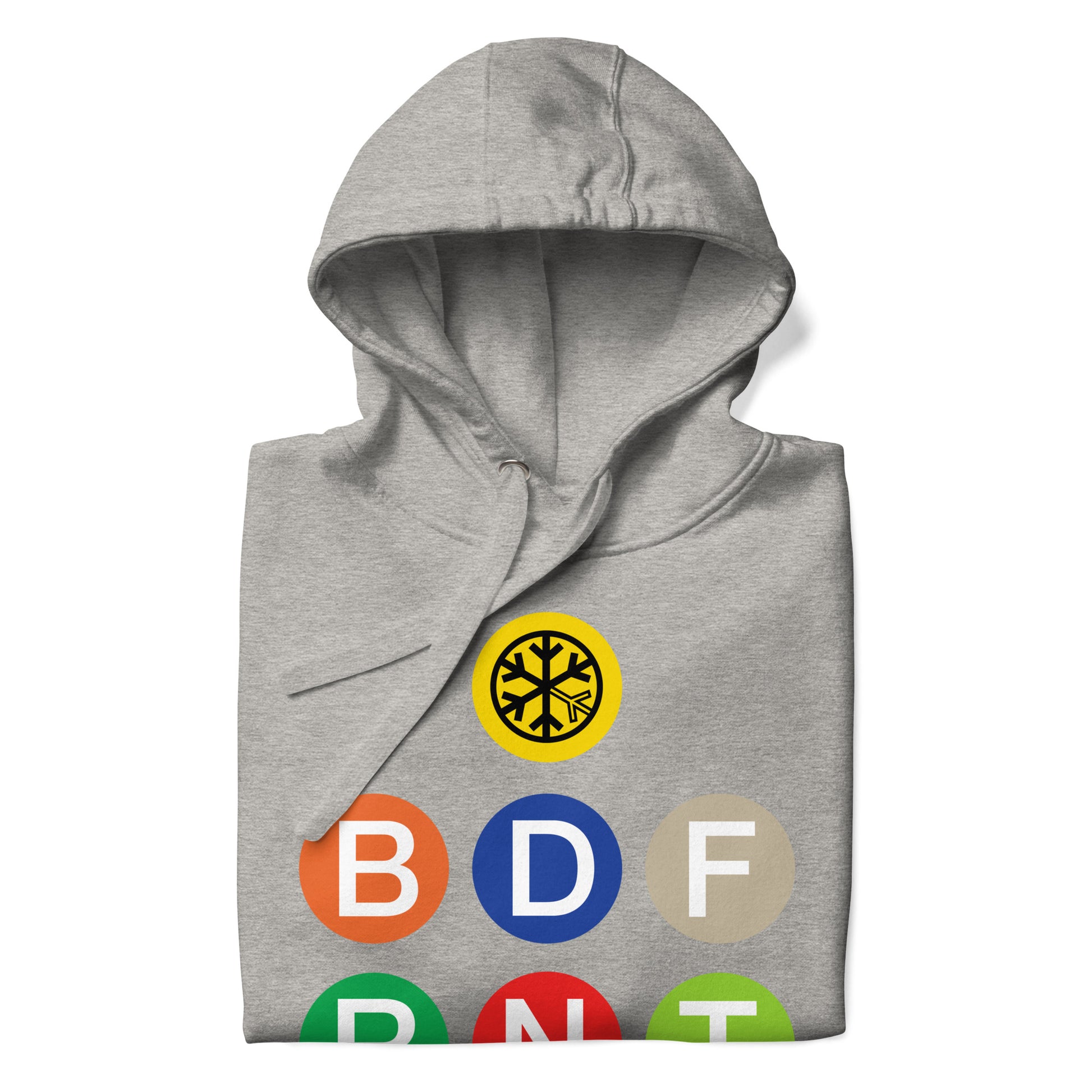 Carbon Grey-BDFRNT NYC Subway Hoodie from B.Different Clothing, folded, graffiti-inspired streetwear