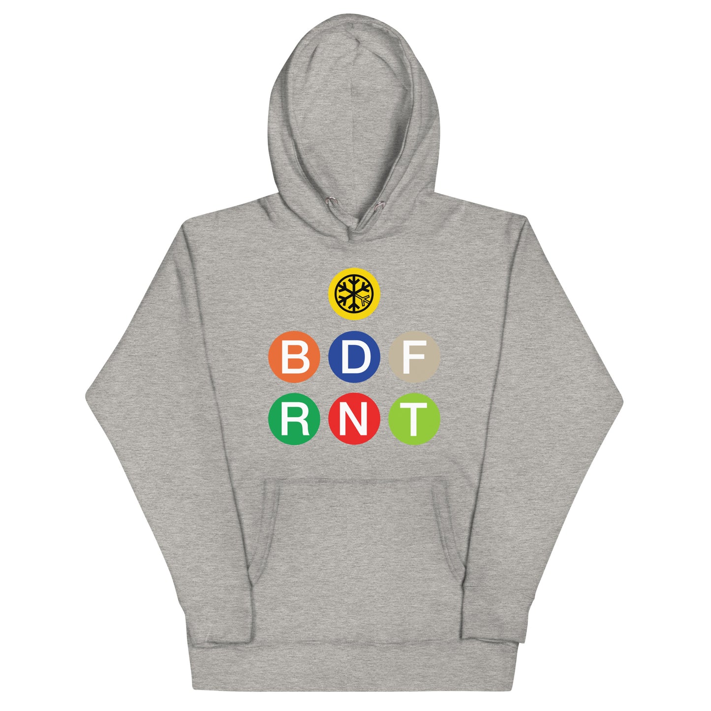 Carbon Grey-BDFRNT NYC Subway Hoodie from B.Different Clothing, front view, graffiti-inspired streetwear