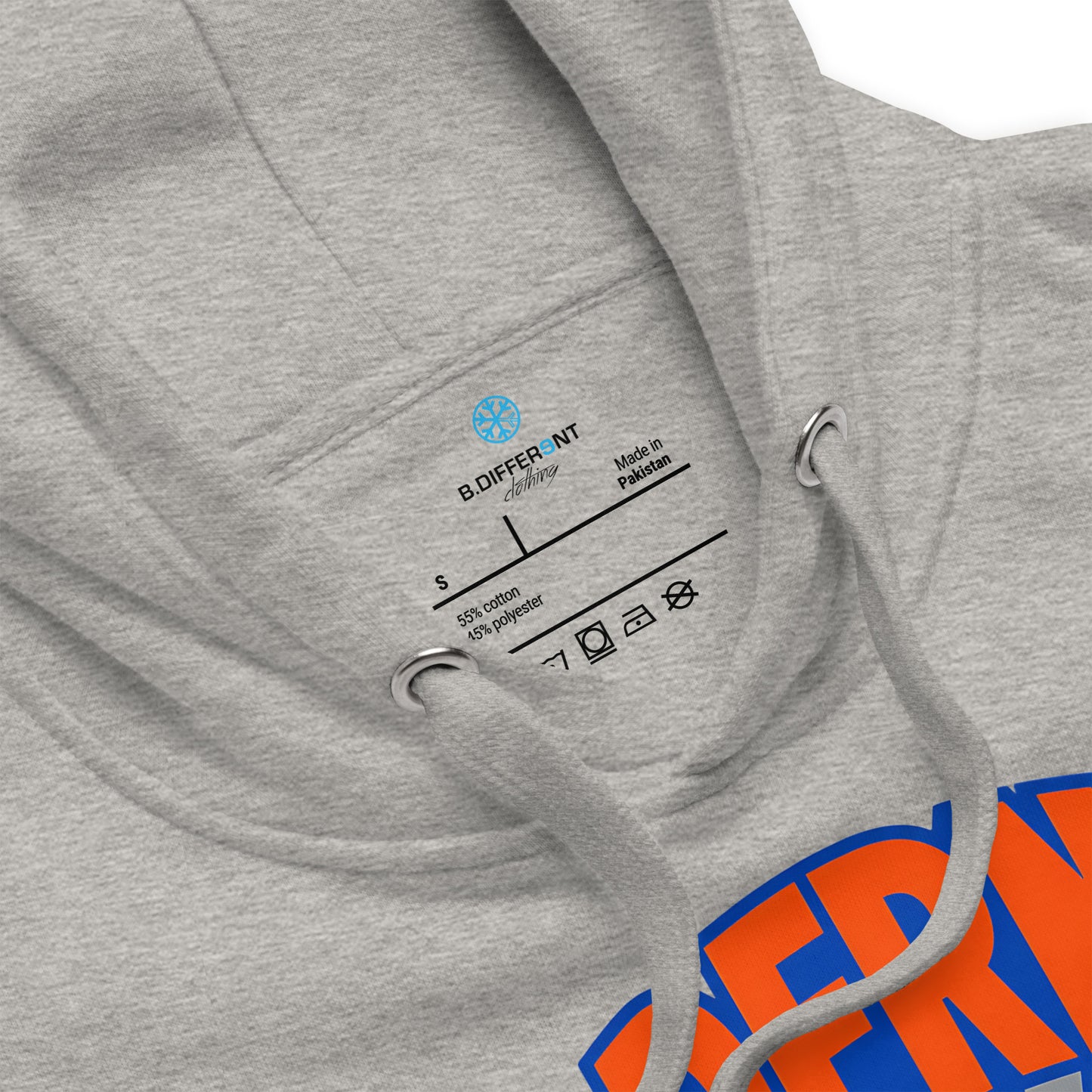 Gray-BDFRNT Logo 1989 Hoodie from B.Different Clothing, collar, graffiti-inspired streetwear