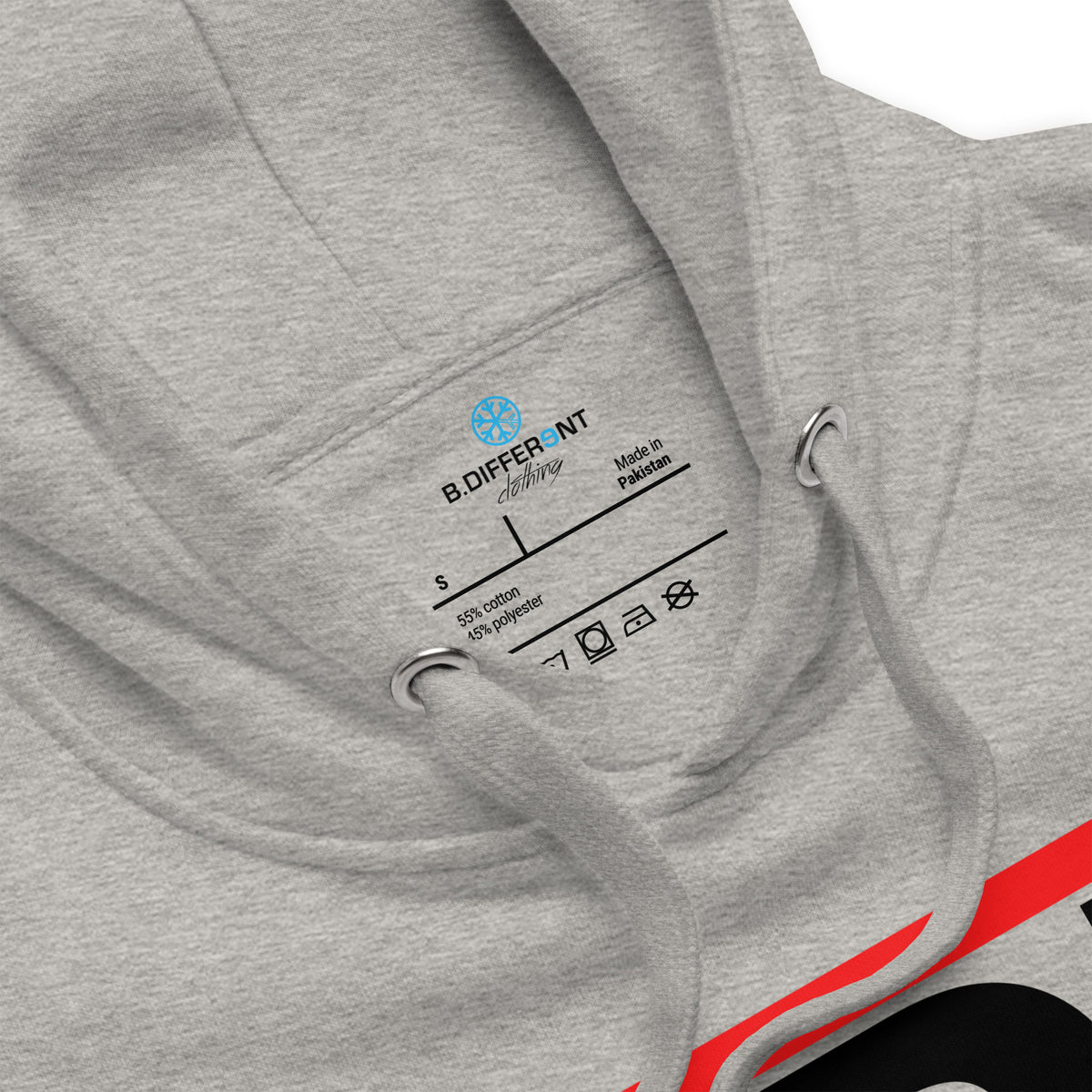 Carbon Grey-BDFRNT OG Logo Hoodie from B.Different Clothing, collar, graffiti-inspired streetwear