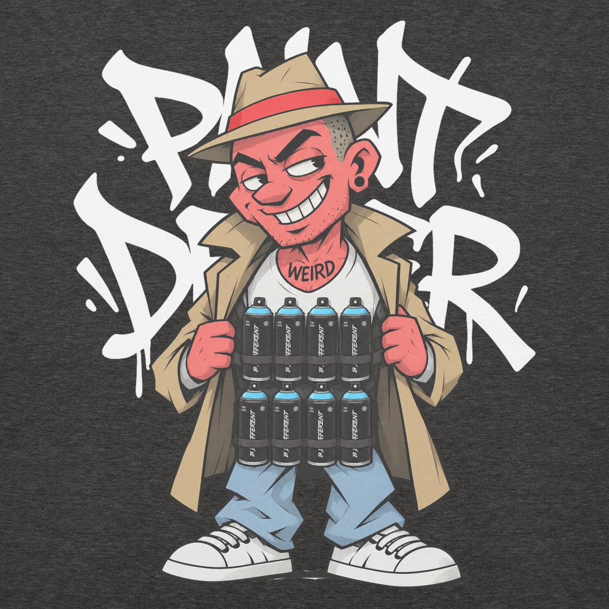 Dark Gray-Paint Dealer Graffiti Character Hoodie from B.Different Clothing, graphic, graffiti-inspired streetwear