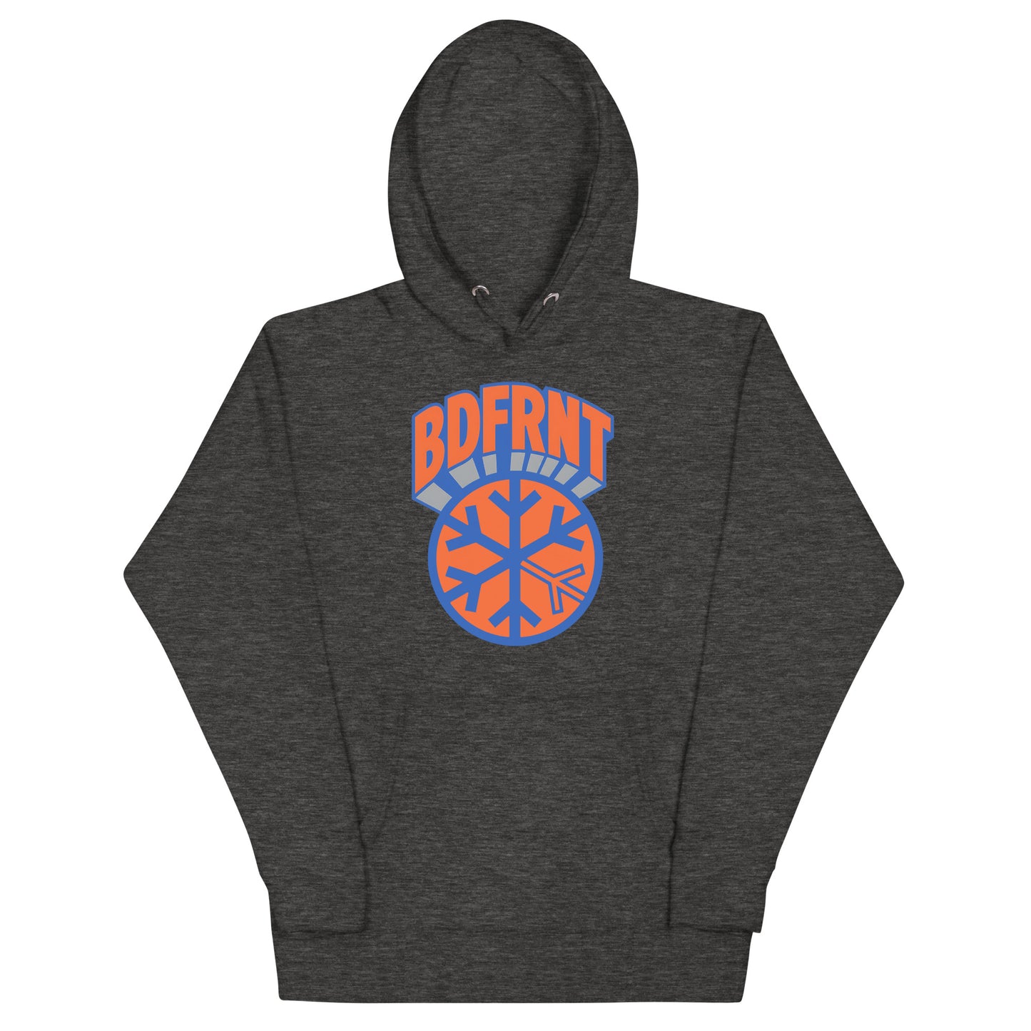 Darkgray-BDFRNT Logo 1989 Hoodie from B.Different Clothing, front view, graffiti-inspired streetwear