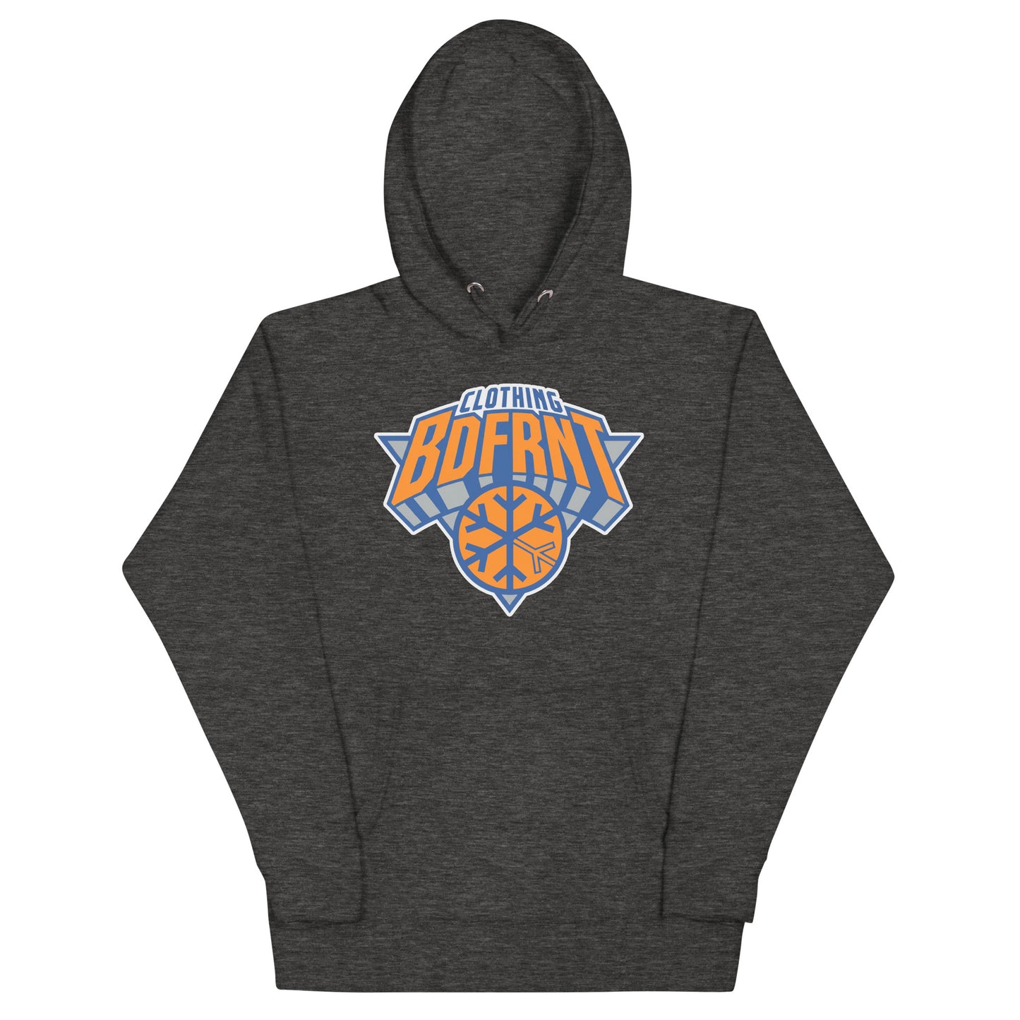 Darkgray-BDFRNT Logo 2011 Hoodie from B.Different Clothing, front view, graffiti-inspired streetwear