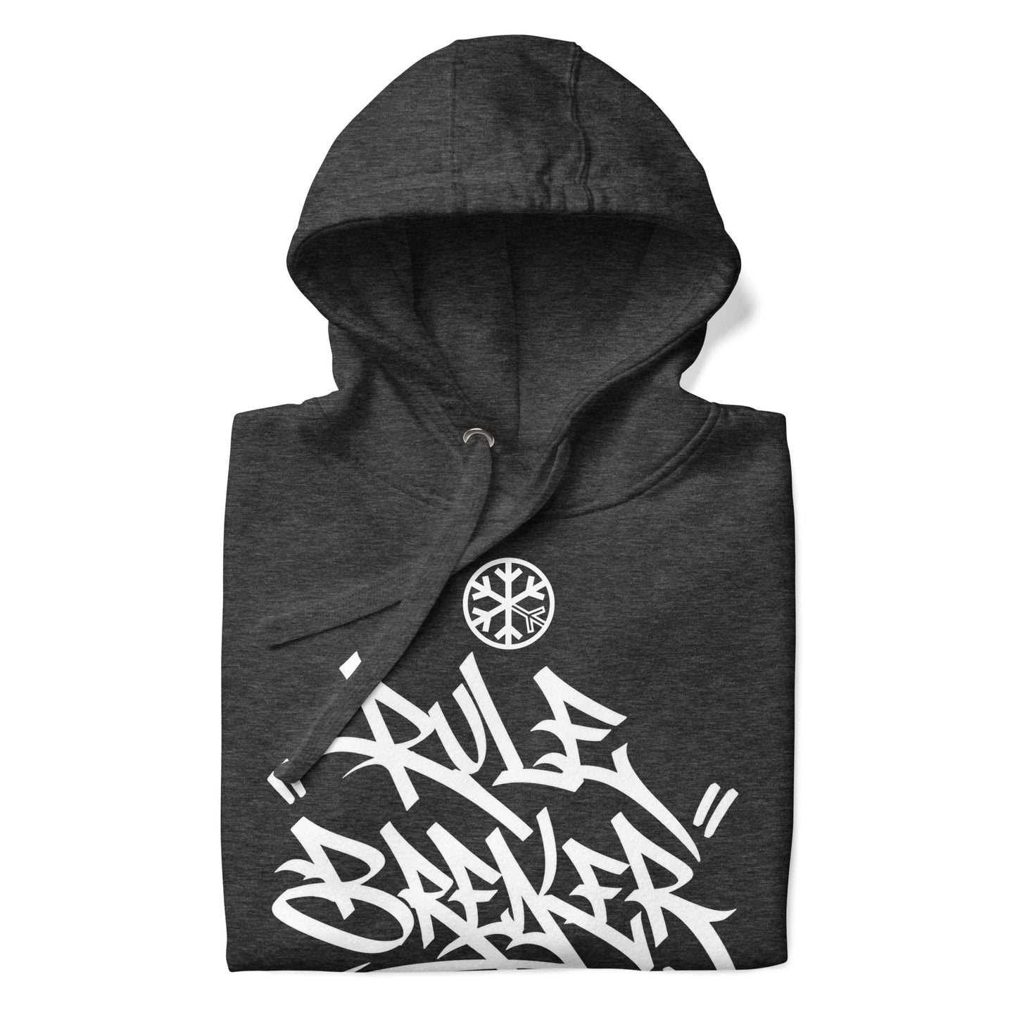 Charcoal Heather-Rule Breaker Graffiti Tag Hoodie from B.Different Clothing, folded, graffiti-inspired streetwear