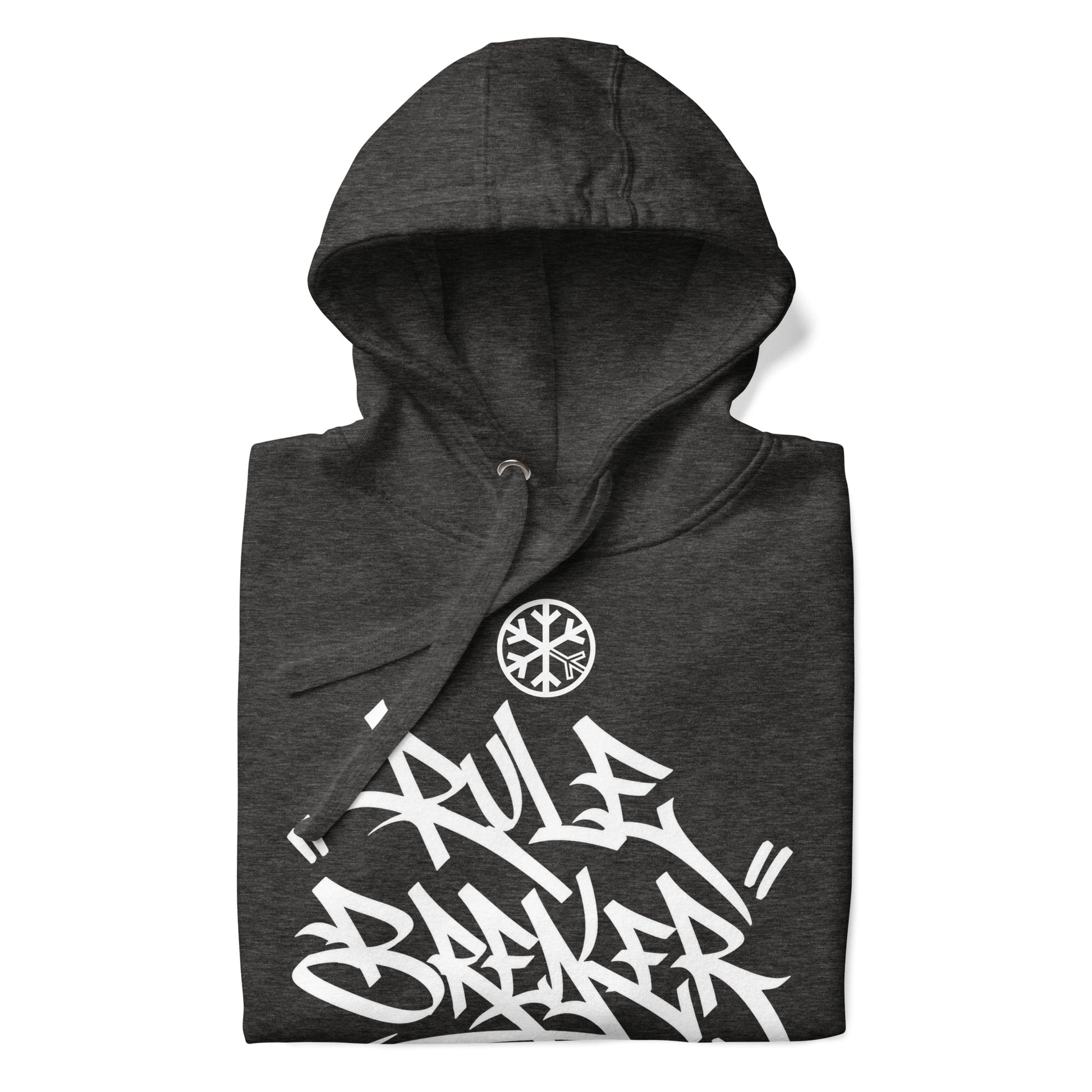 Charcoal Heather-Rule Breaker Graffiti Tag Hoodie from B.Different Clothing, folded, graffiti-inspired streetwear