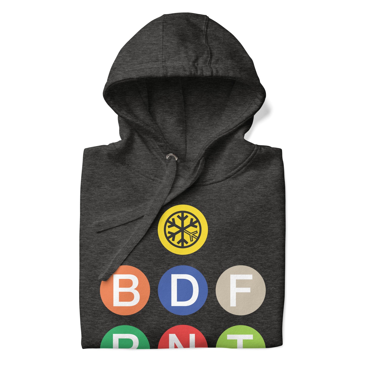 Charcoal Heather-BDFRNT NYC Subway Hoodie from B.Different Clothing, folded, graffiti-inspired streetwear