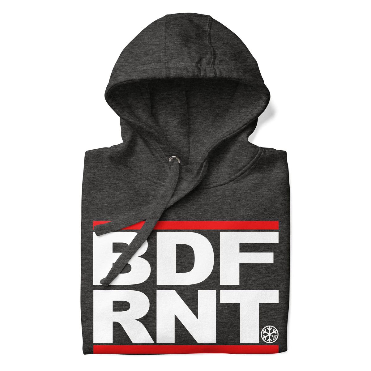 Charcoal Heather-BDFRNT OG Logo Hoodie from B.Different Clothing, folded, graffiti-inspired streetwear