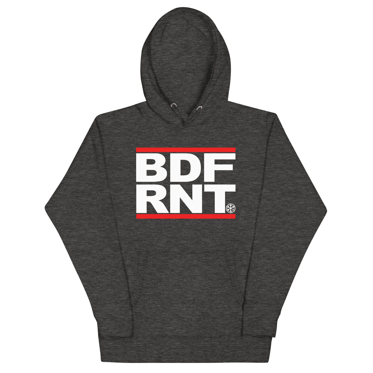 Charcoal Heather-BDFRNT OG Logo Hoodie from B.Different Clothing, front view, graffiti-inspired streetwear