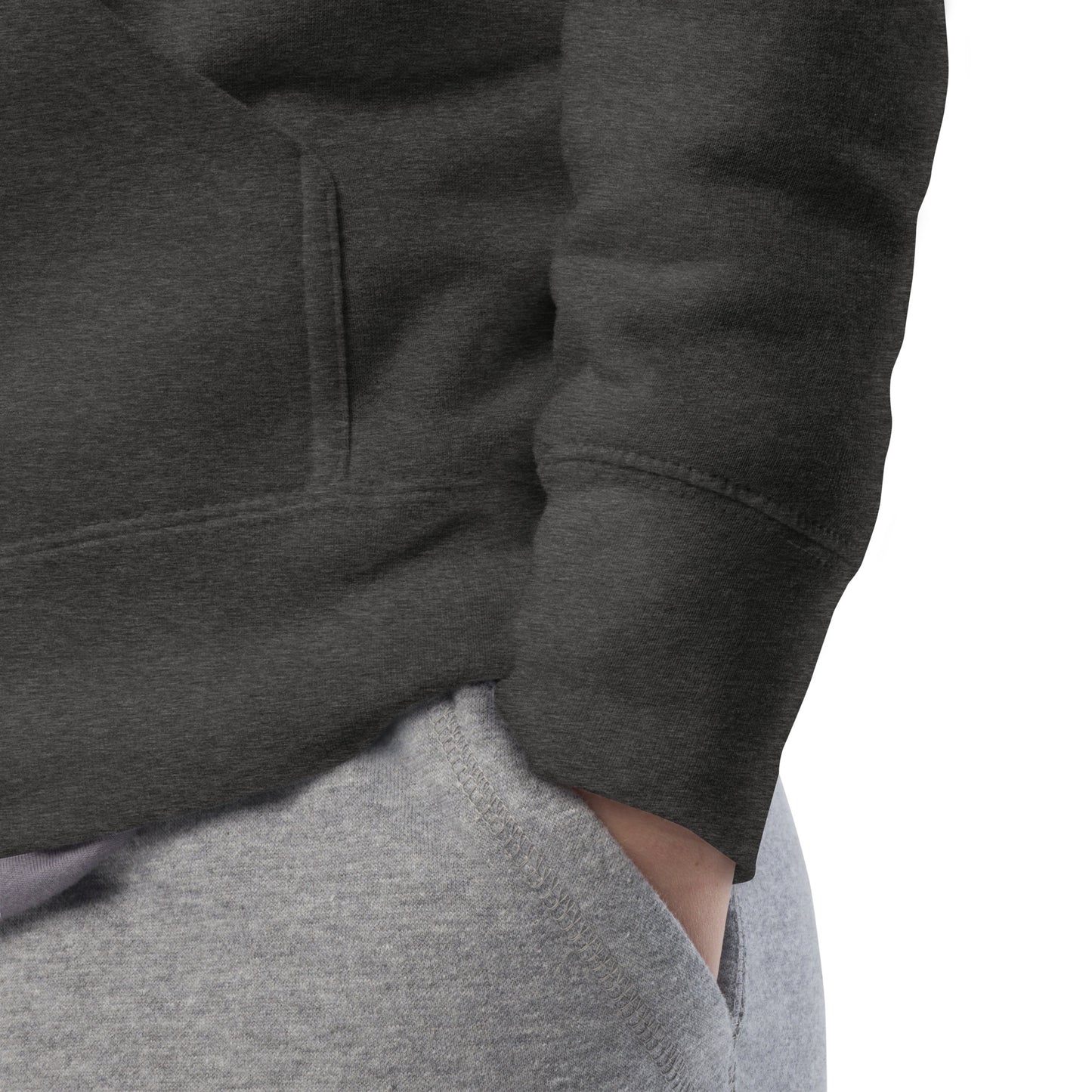 Charcoal Heather-BDFRNT NYC Subway Hoodie from B.Different Clothing, detail, graffiti-inspired streetwear
