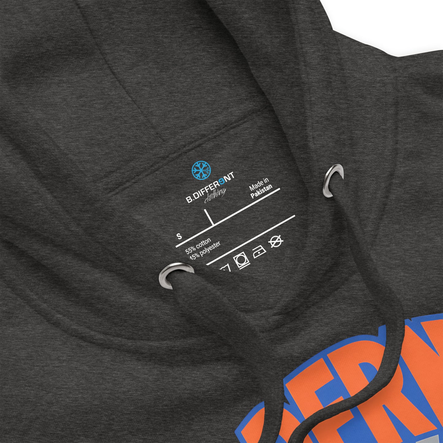 Darkgray-BDFRNT Logo 1989 Hoodie from B.Different Clothing, collar, graffiti-inspired streetwear